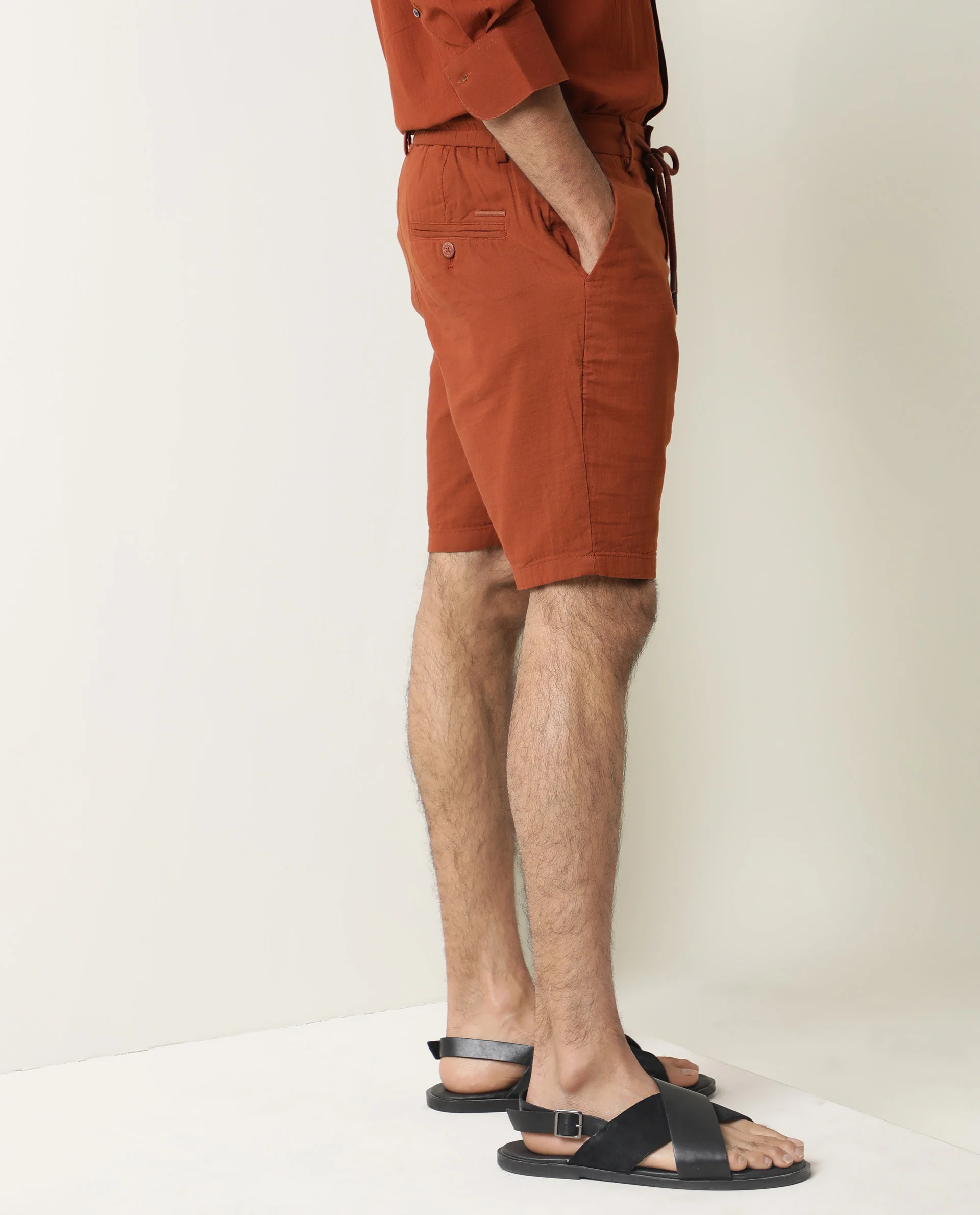 Rare Rabbit Men's Pinto Rust Regular Fit Shorts - Image 7