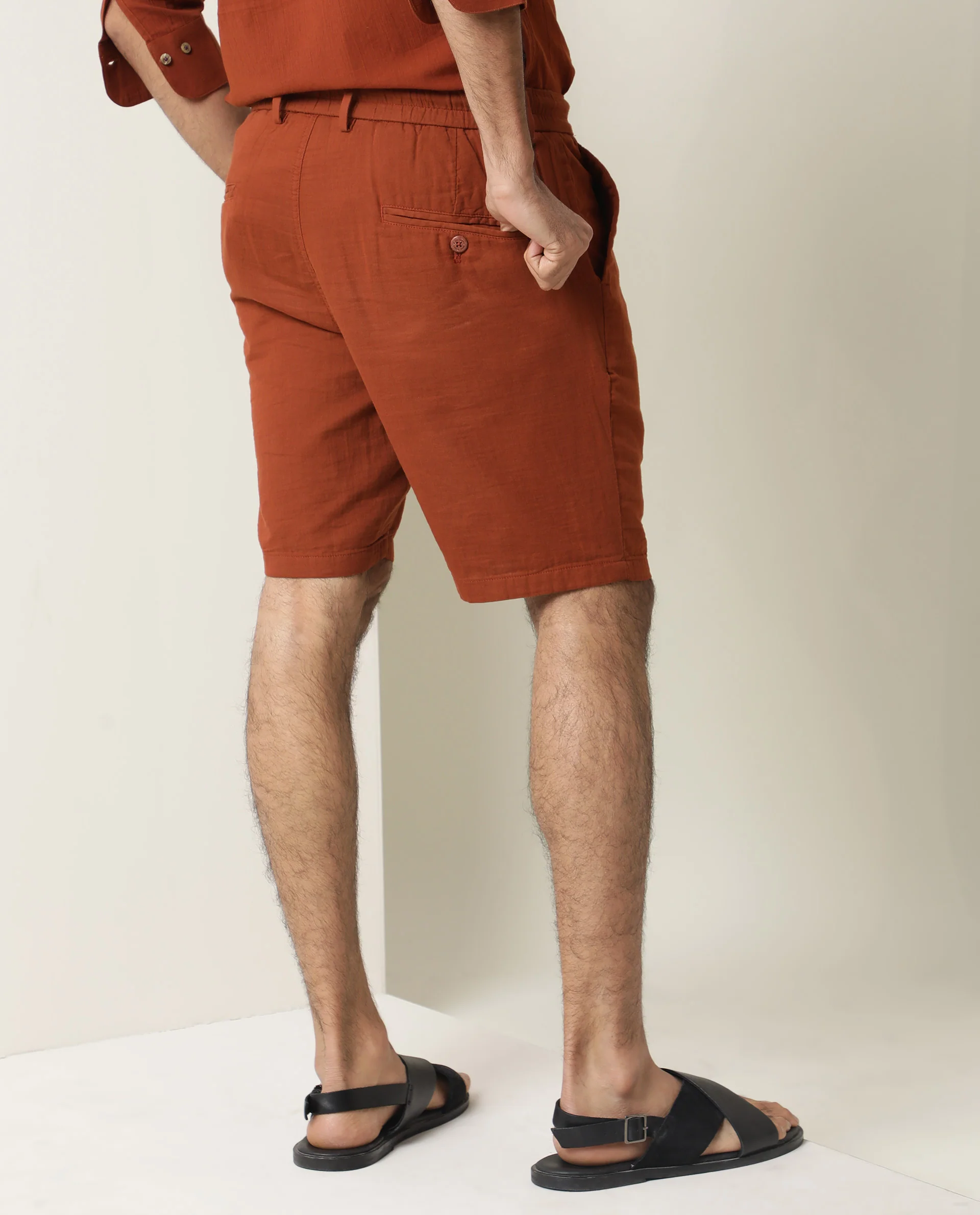 Rare Rabbit Men's Pinto Rust Regular Fit Shorts - Image 8
