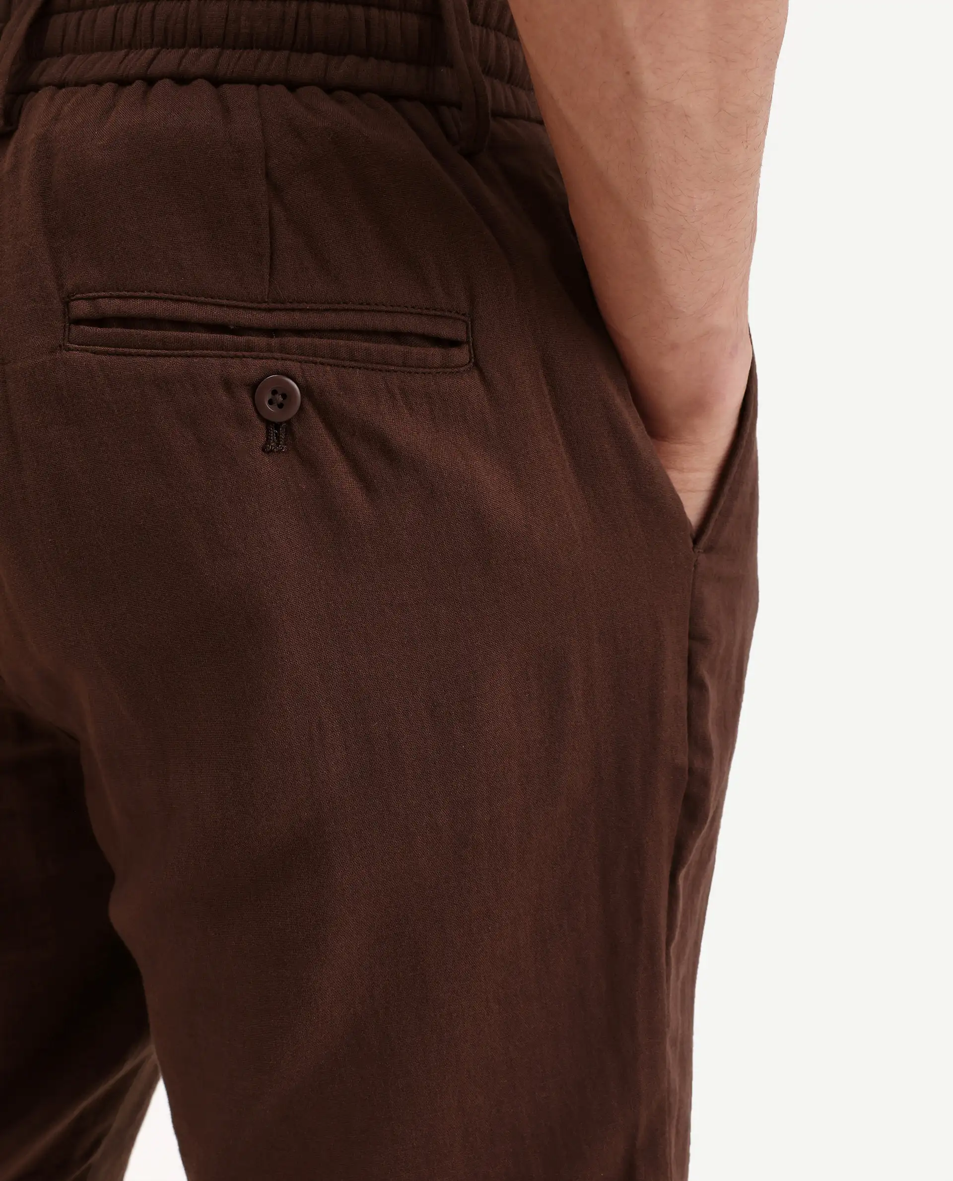 Rare Rabbit Men's Pinto-Ss26 Dark Brown Cotton Fabric Drawstring Relaxed Fit Plain Shorts - Image 5