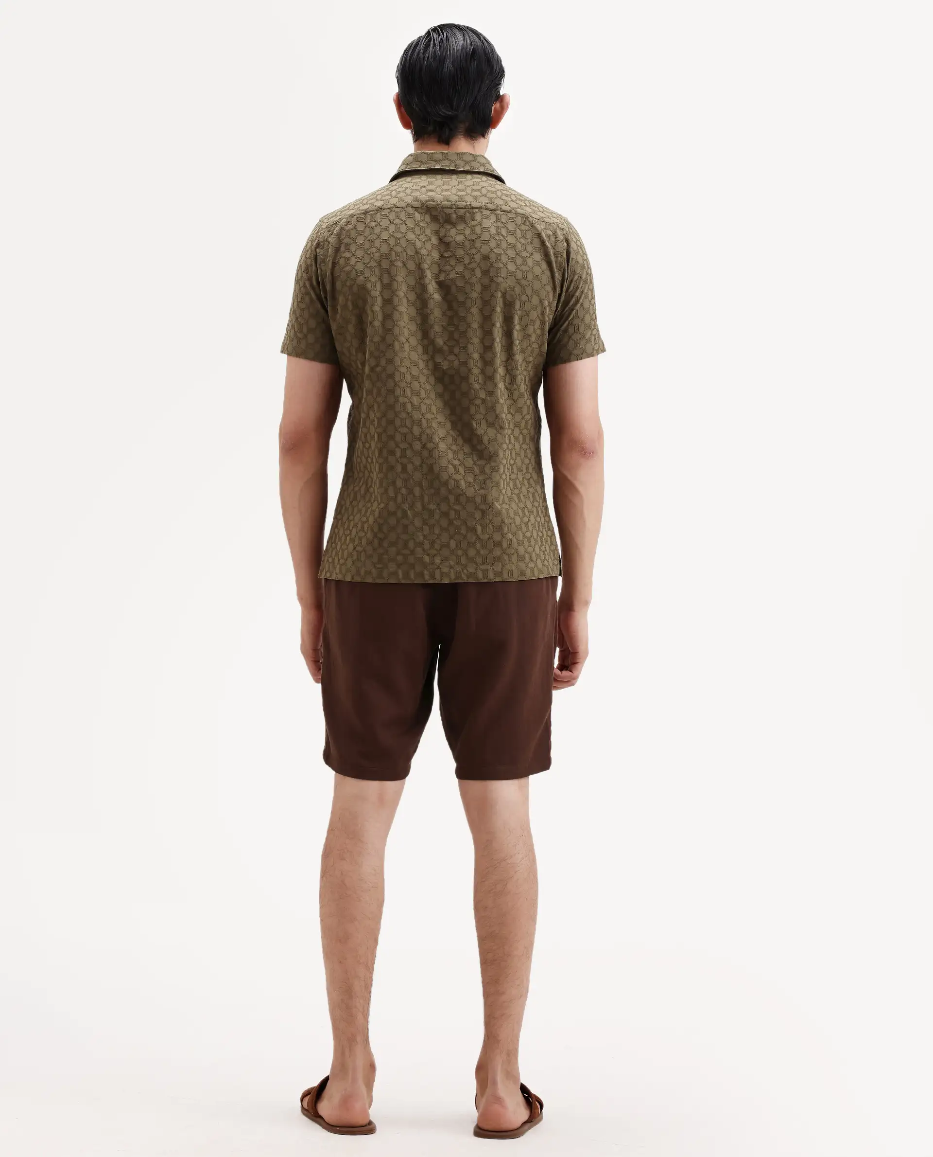 Rare Rabbit Men's Pinto-Ss26 Dark Brown Cotton Fabric Drawstring Relaxed Fit Plain Shorts - Image 8