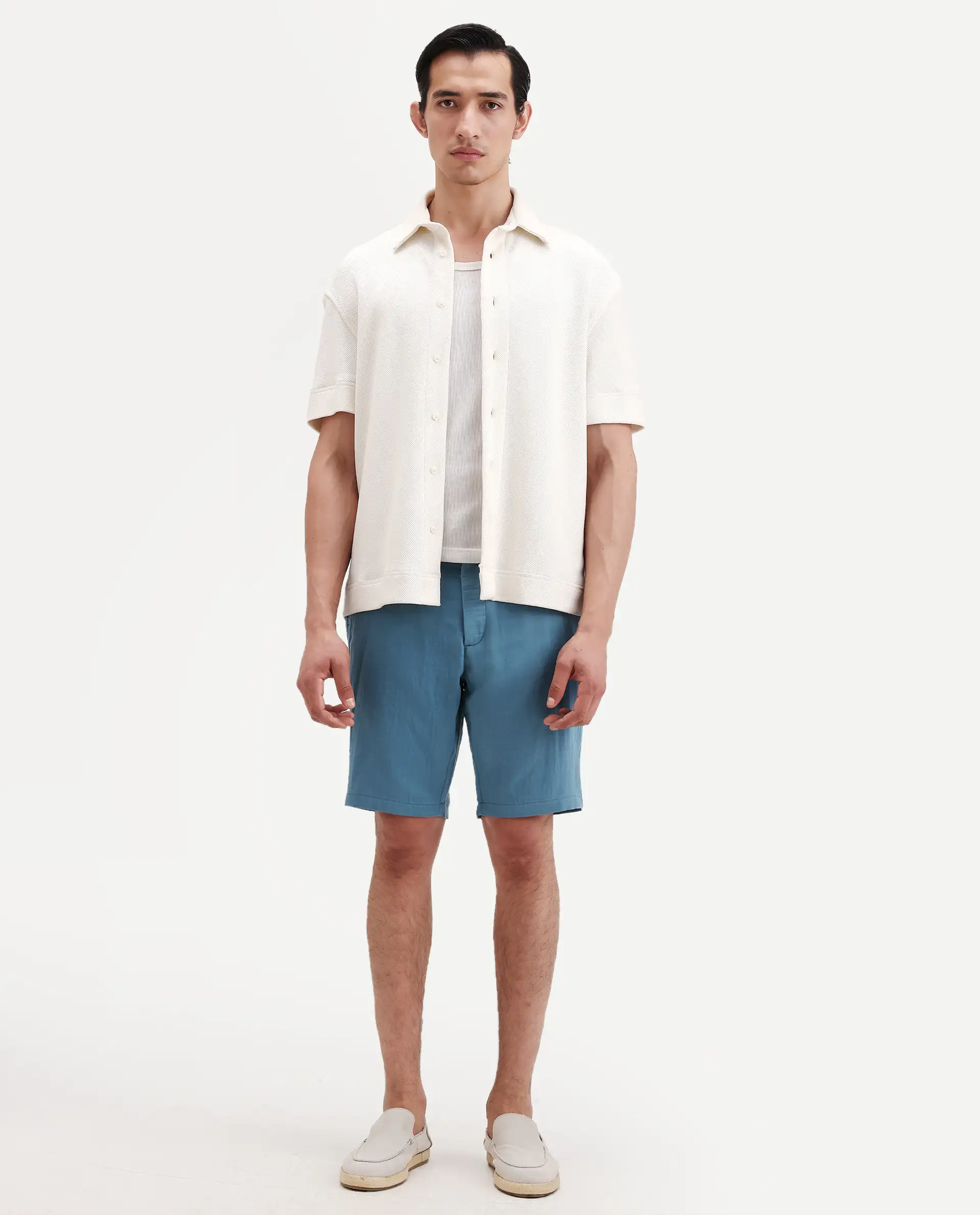 Rare Rabbit Men's Pinto-Ss26 Dusky Blue Cotton Fabric Drawstring Relaxed Fit Plain Shorts - Image 2