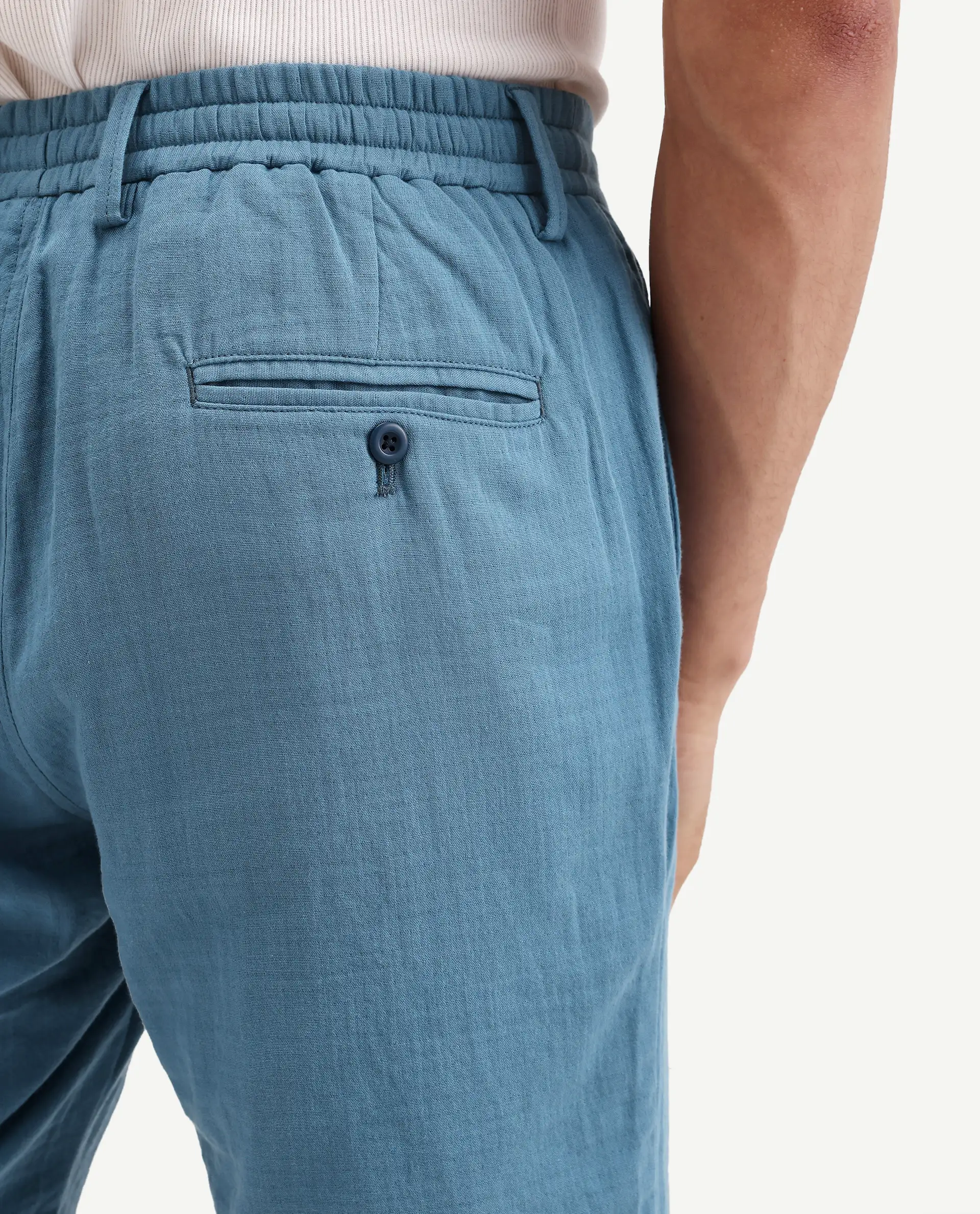 Rare Rabbit Men's Pinto-Ss26 Dusky Blue Cotton Fabric Drawstring Relaxed Fit Plain Shorts - Image 5
