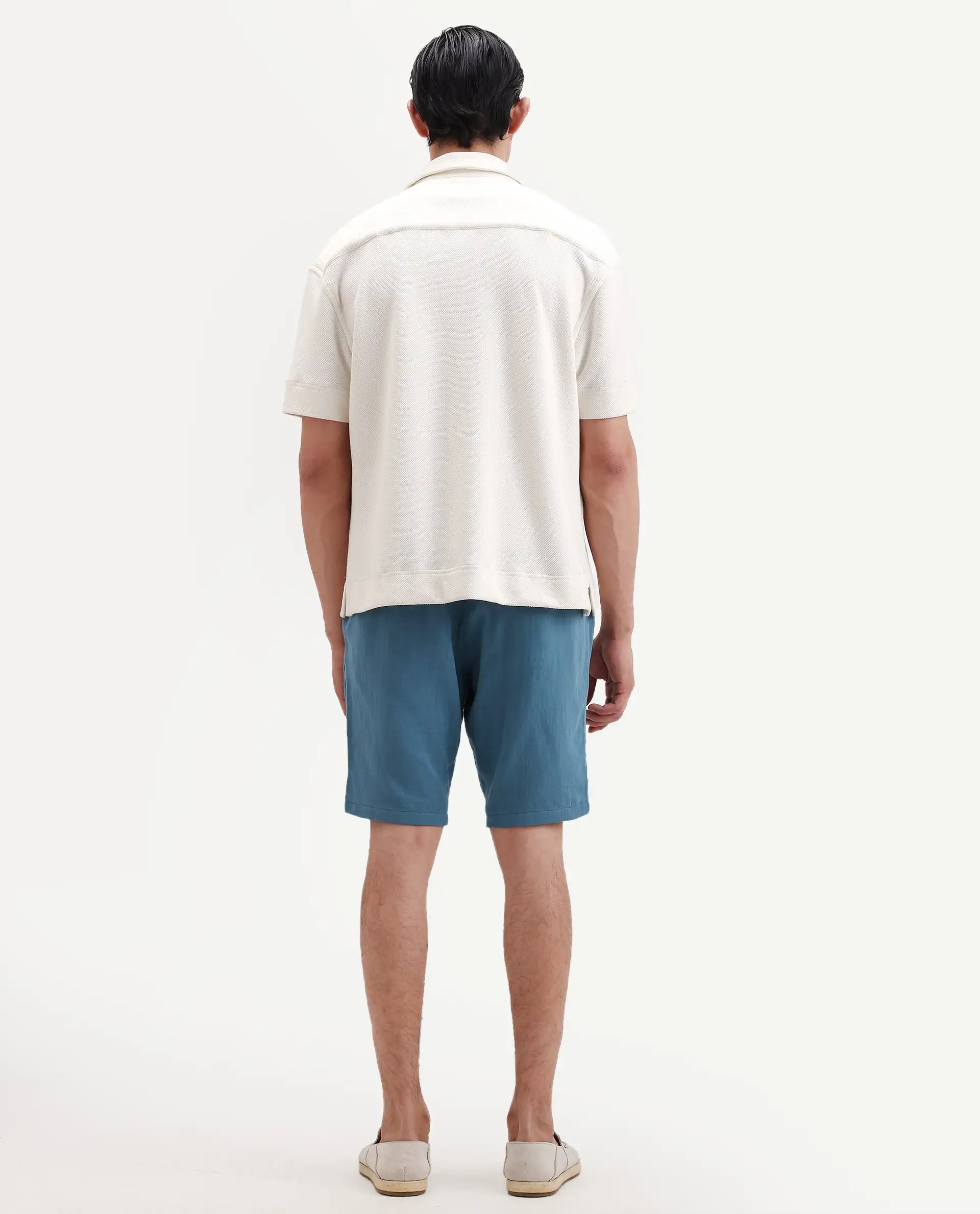 Rare Rabbit Men's Pinto-Ss26 Dusky Blue Cotton Fabric Drawstring Relaxed Fit Plain Shorts - Image 8