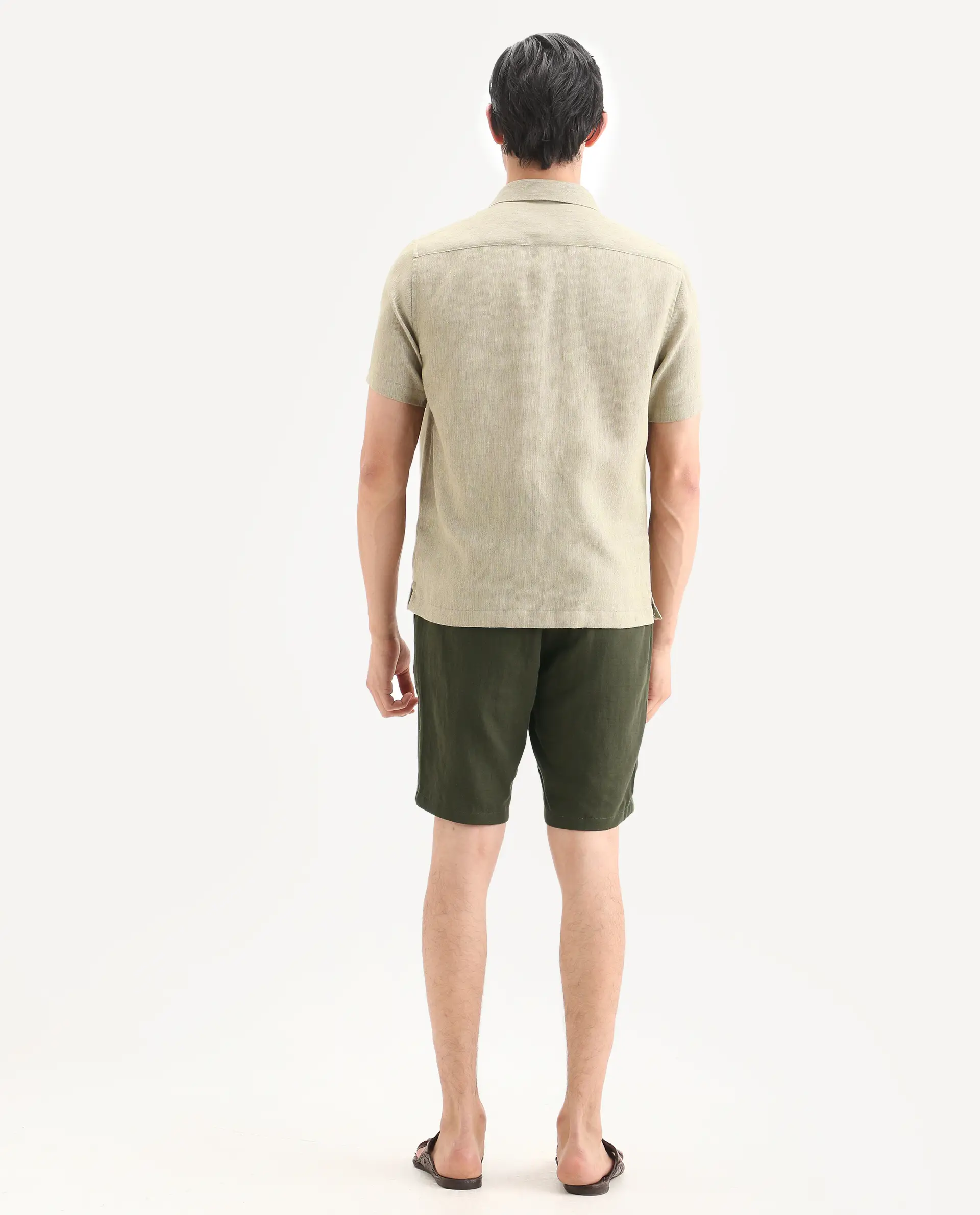 Rare Rabbit Men's Pinto-Ss26 Light Olive Cotton Fabric Drawstring Relaxed Fit Plain Shorts - Image 7