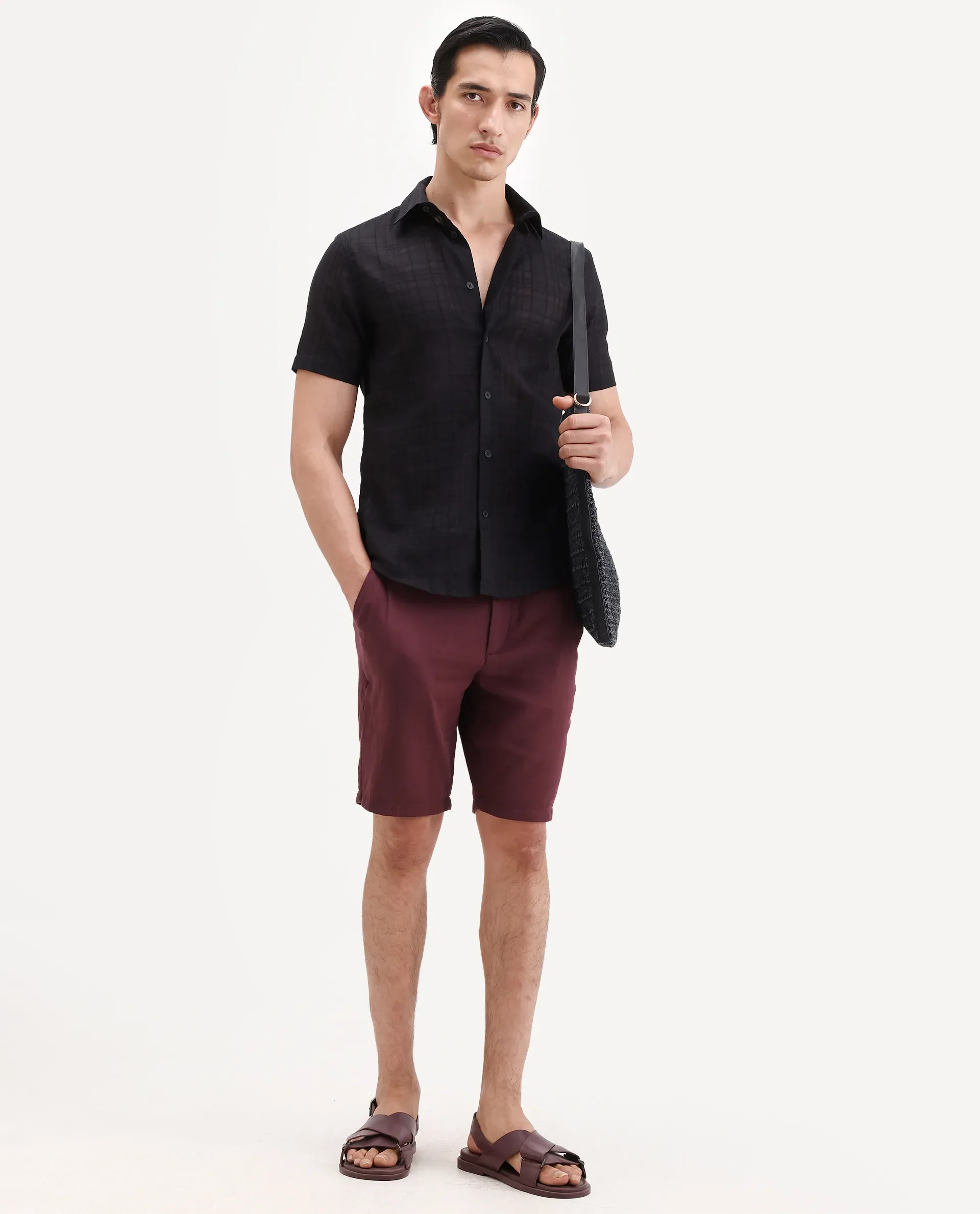 Rare Rabbit Men's Pinto-Ss26 Maroon Cotton Fabric Drawstring Relaxed Fit Plain Shorts