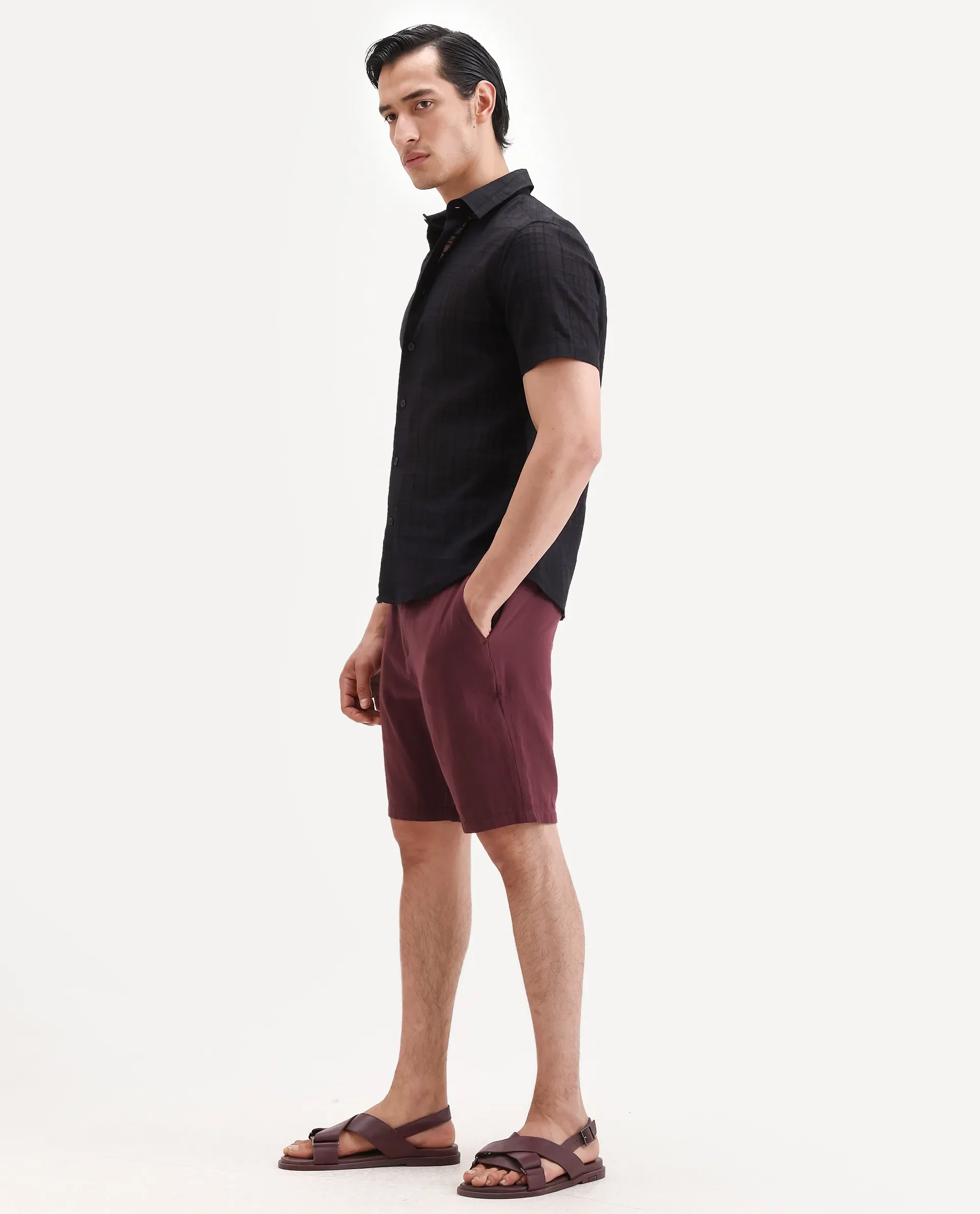 Rare Rabbit Men's Pinto-Ss26 Maroon Cotton Fabric Drawstring Relaxed Fit Plain Shorts - Image 4