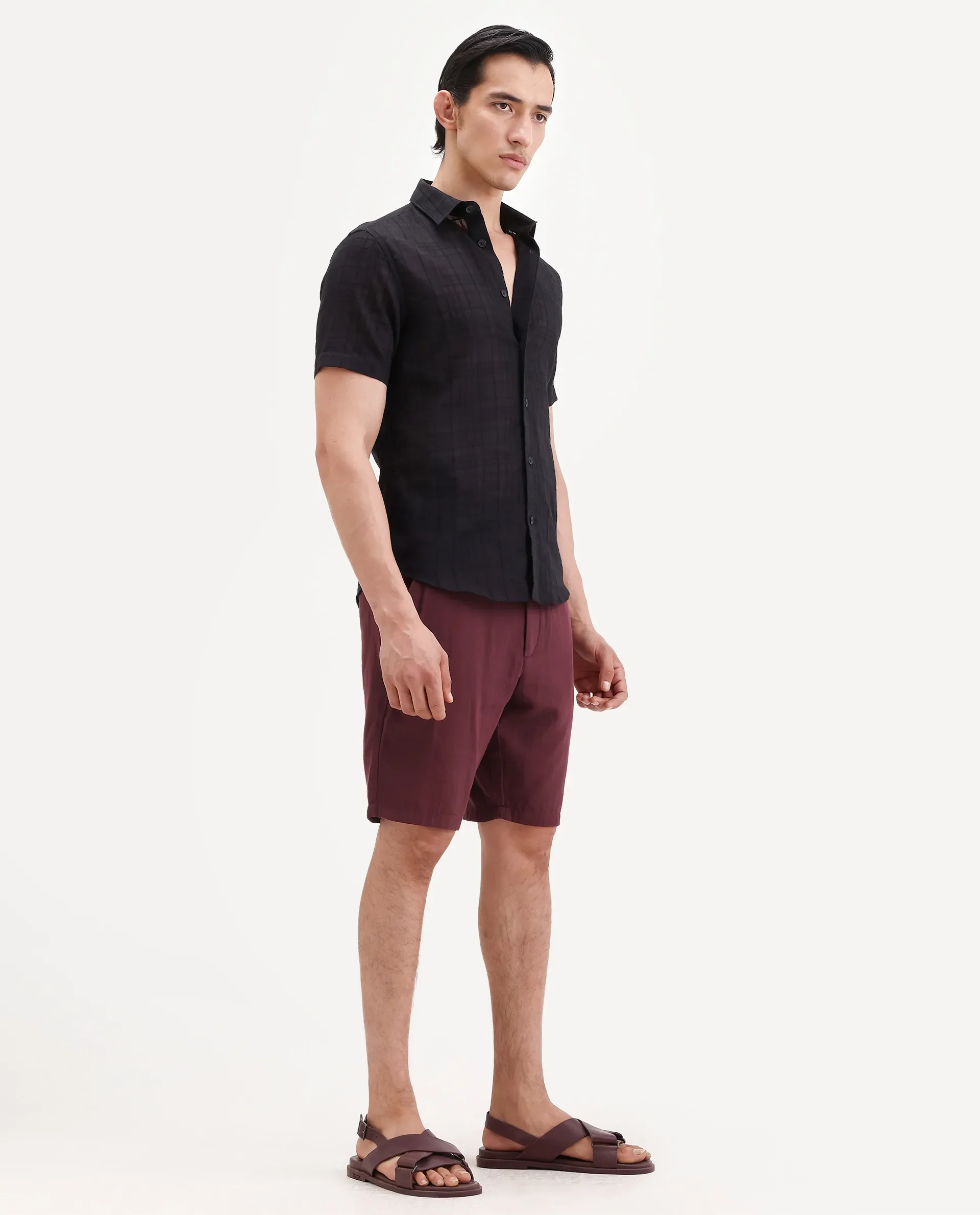 Rare Rabbit Men's Pinto-Ss26 Maroon Cotton Fabric Drawstring Relaxed Fit Plain Shorts - Image 5