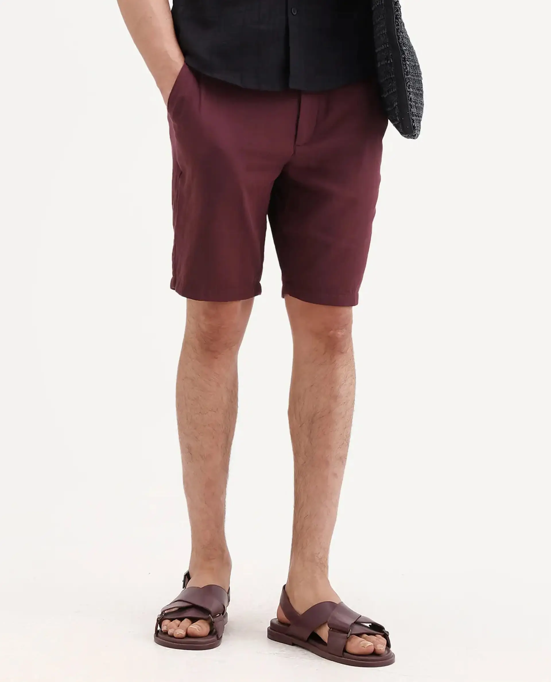 Rare Rabbit Men's Pinto-Ss26 Maroon Cotton Fabric Drawstring Relaxed Fit Plain Shorts - Image 8