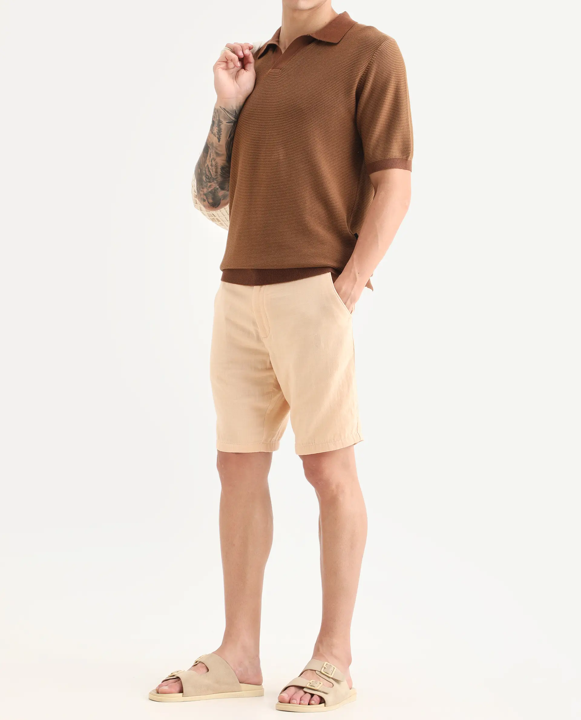 Rare Rabbit Men's Pinto-Ss26 Pastel Yellow Cotton Fabric Drawstring Relaxed Fit Plain Shorts - Image 2