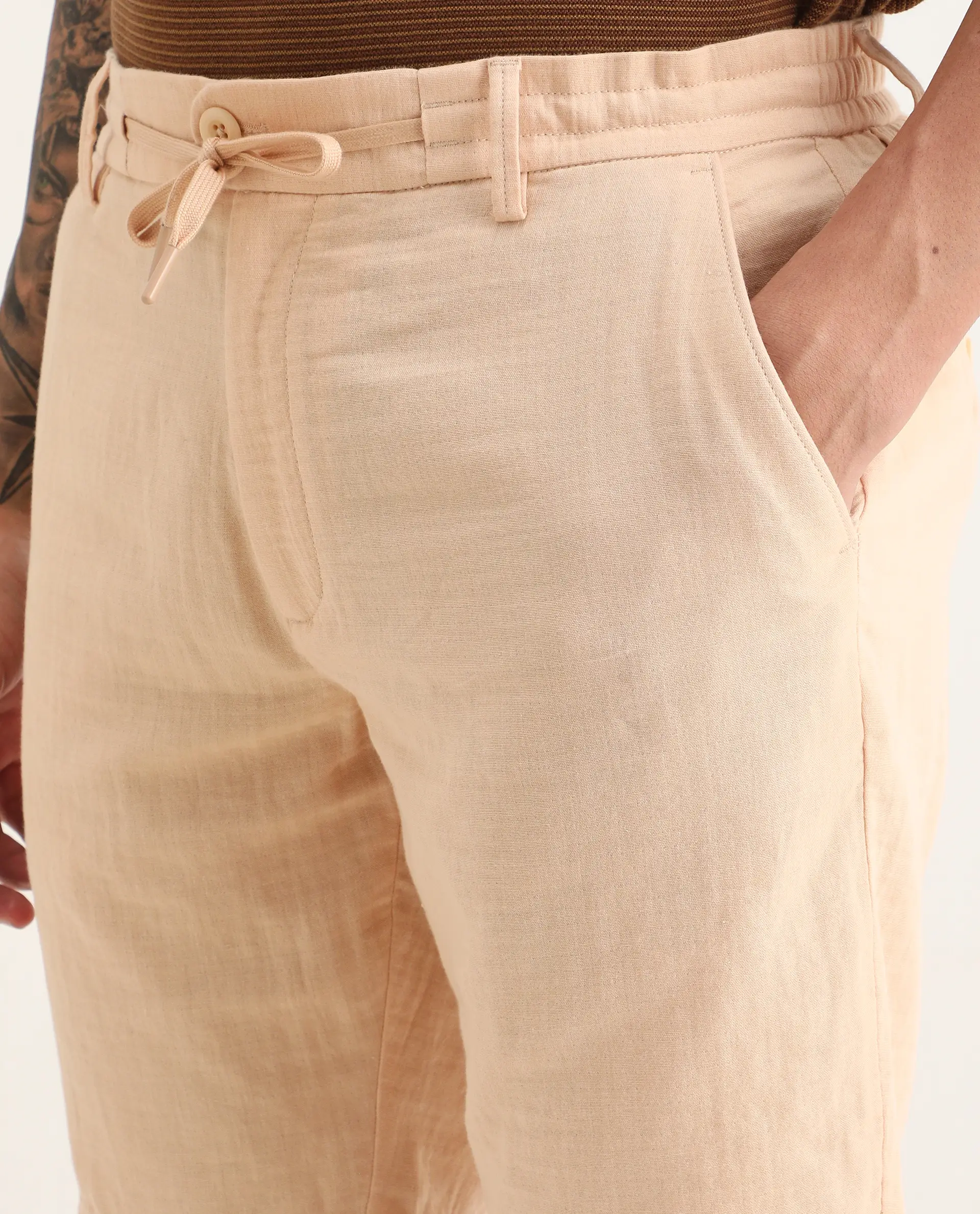 Rare Rabbit Men's Pinto-Ss26 Pastel Yellow Cotton Fabric Drawstring Relaxed Fit Plain Shorts - Image 3
