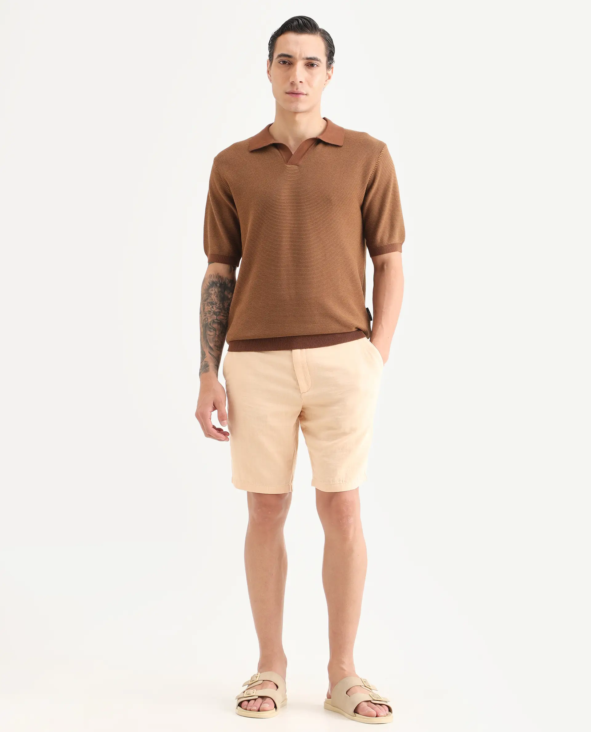 Rare Rabbit Men's Pinto-Ss26 Pastel Yellow Cotton Fabric Drawstring Relaxed Fit Plain Shorts - Image 4