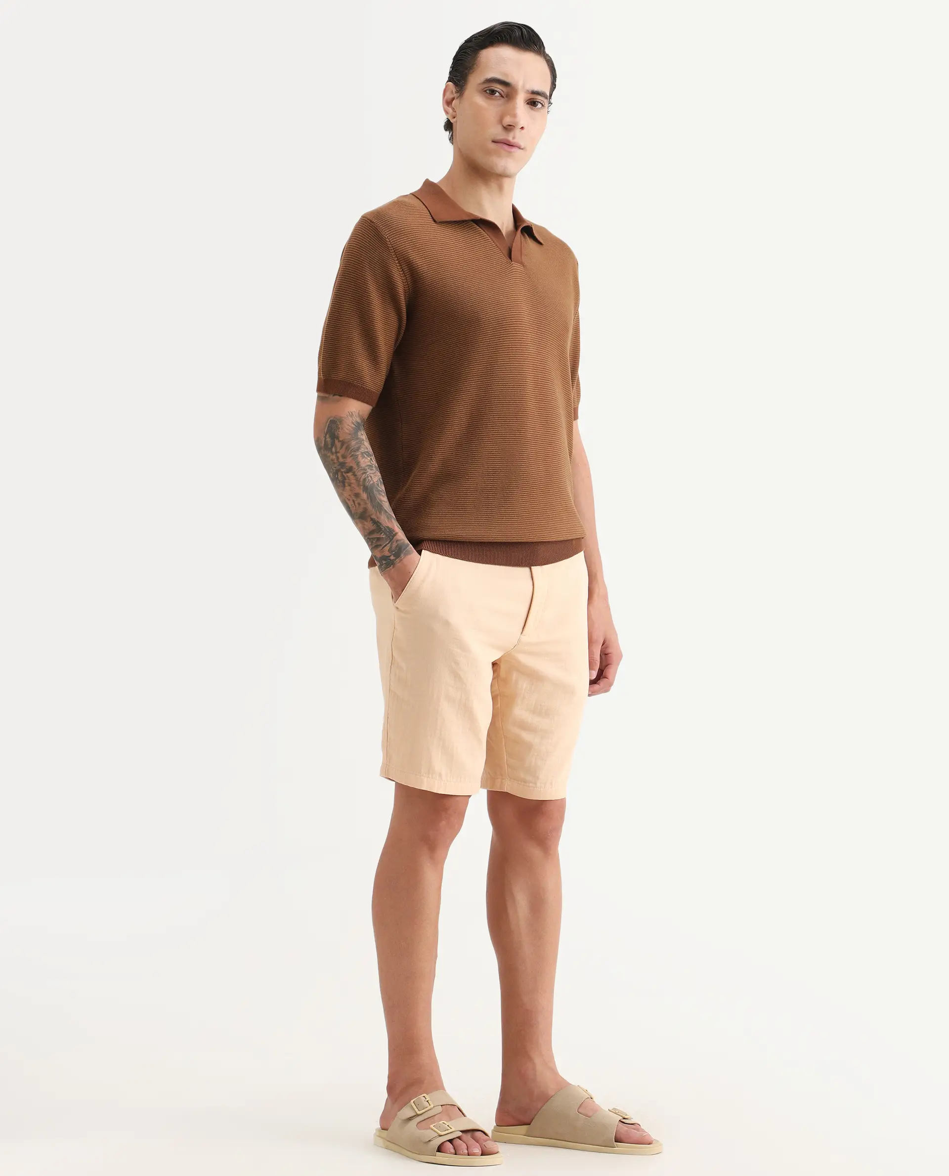 Rare Rabbit Men's Pinto-Ss26 Pastel Yellow Cotton Fabric Drawstring Relaxed Fit Plain Shorts - Image 6