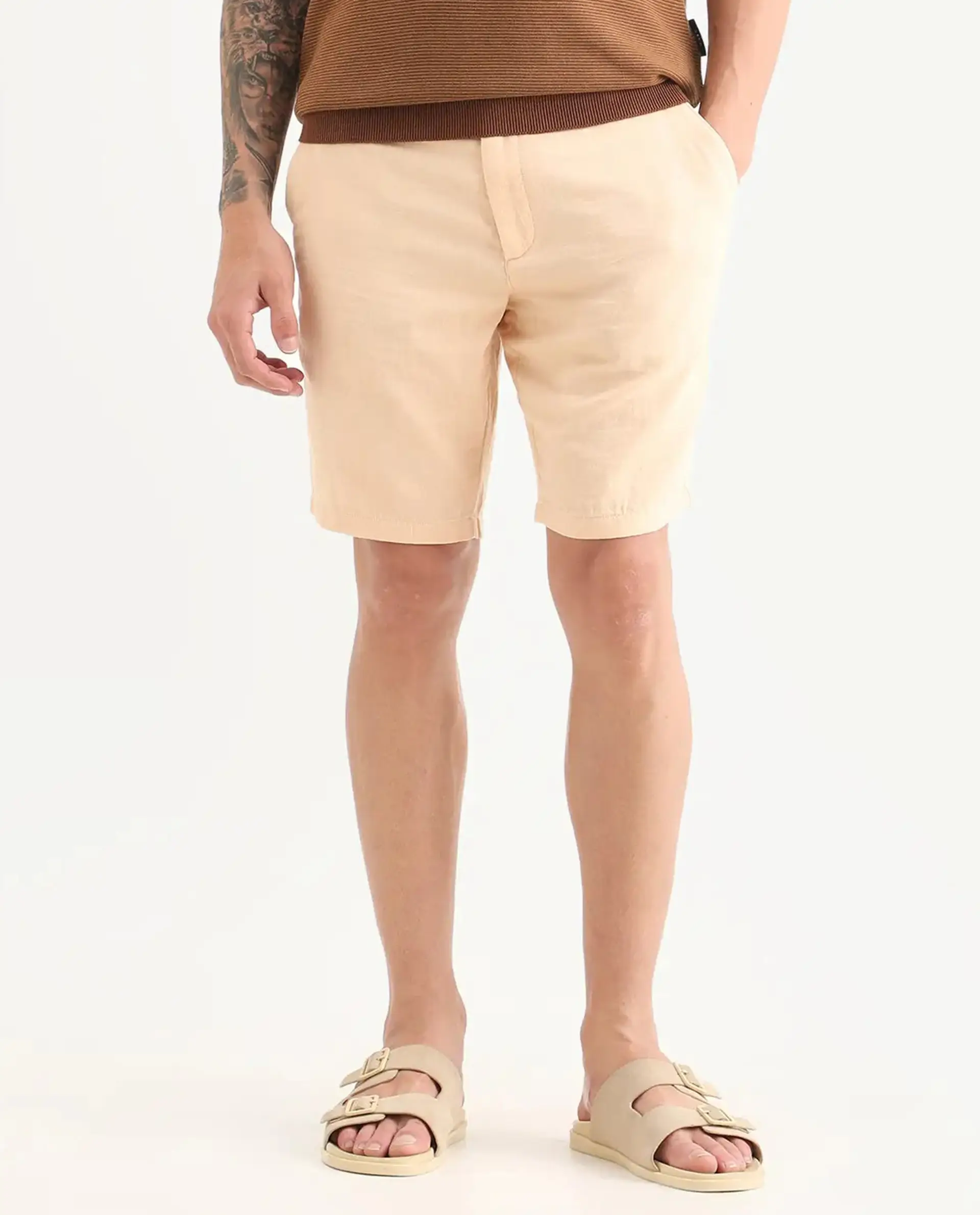 Rare Rabbit Men's Pinto-Ss26 Pastel Yellow Cotton Fabric Drawstring Relaxed Fit Plain Shorts - Image 9