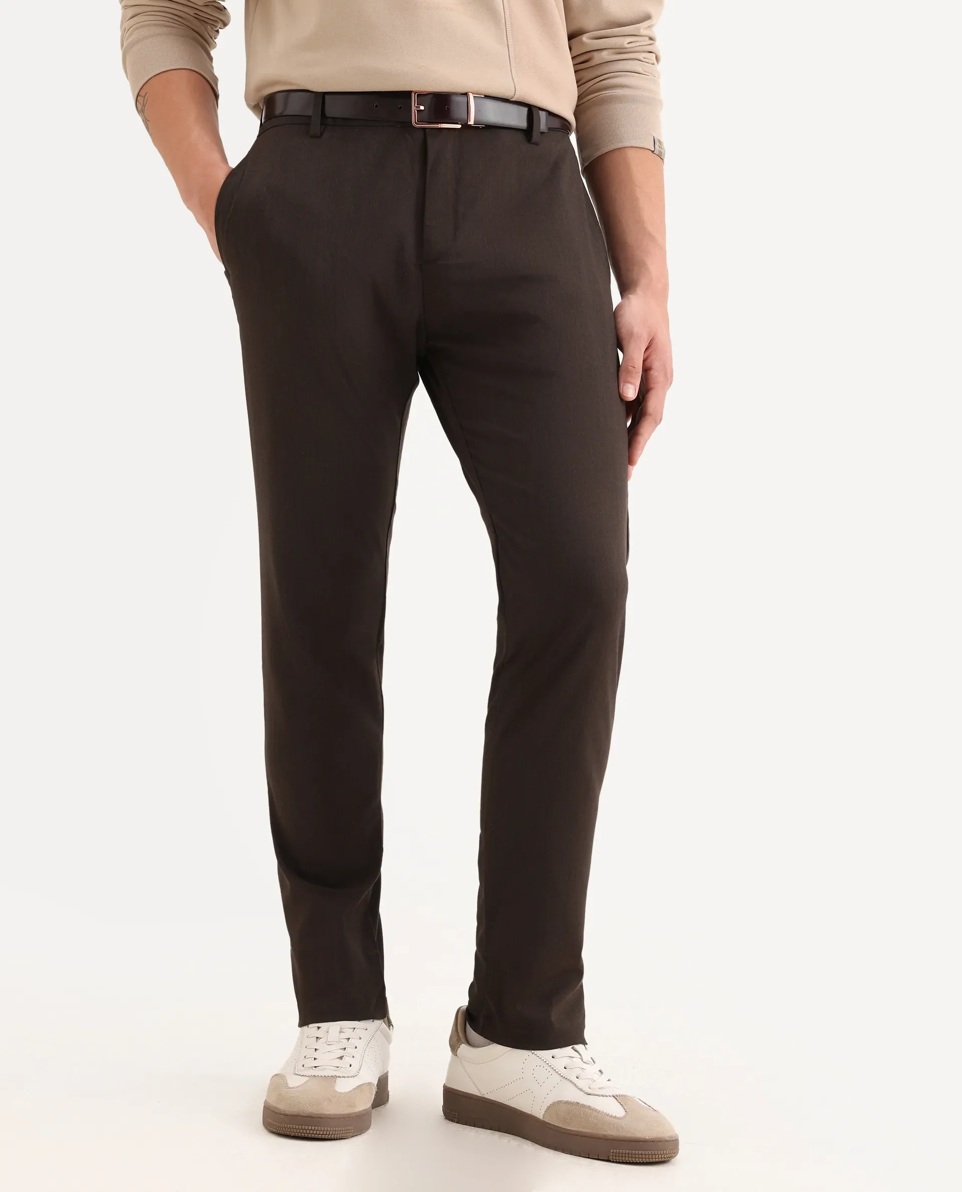 Rare Rabbit Men's Piper Brown Polyester Striped Print Regular Fit Trouser - Image 2
