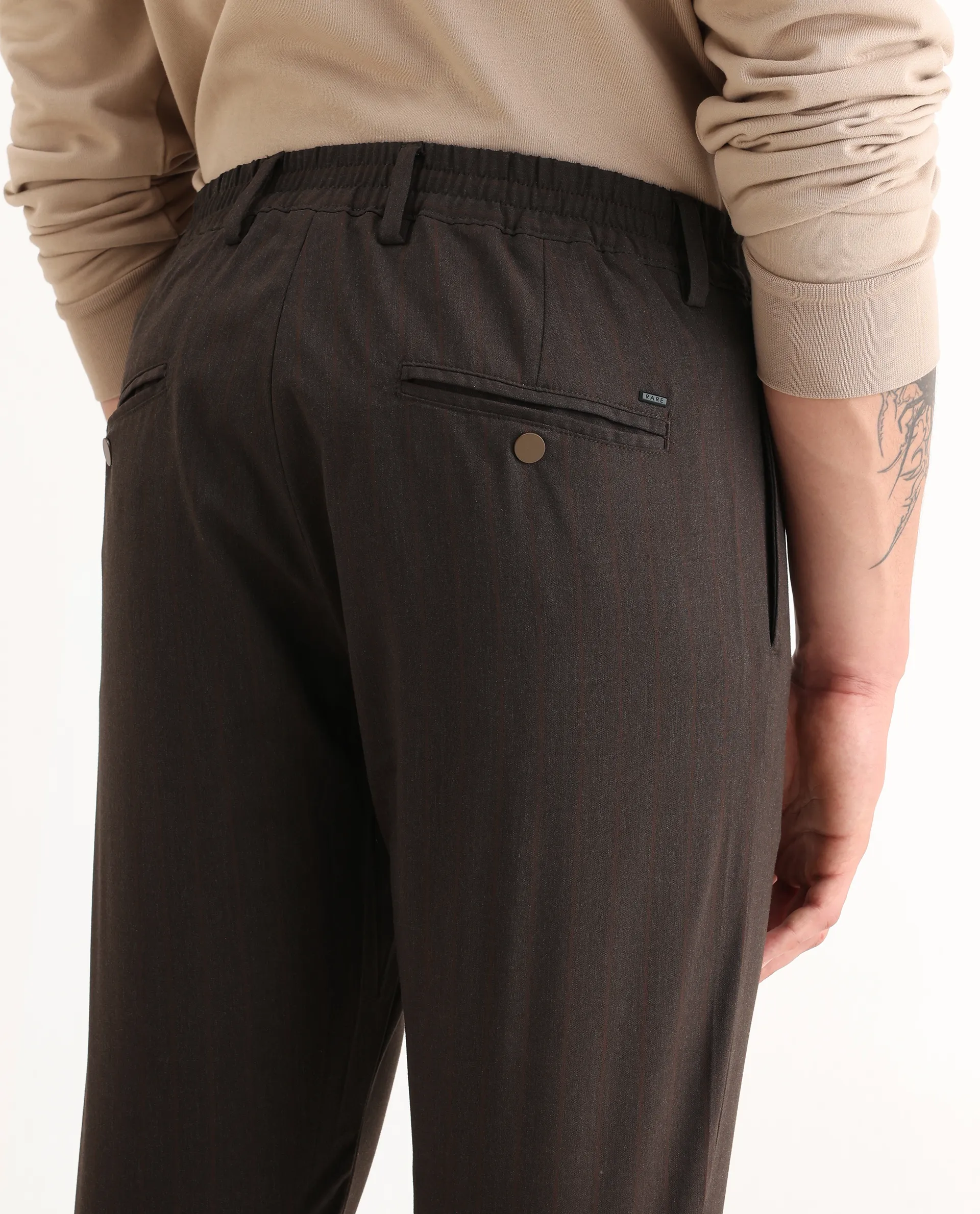 Rare Rabbit Men's Piper Brown Polyester Striped Print Regular Fit Trouser - Image 7