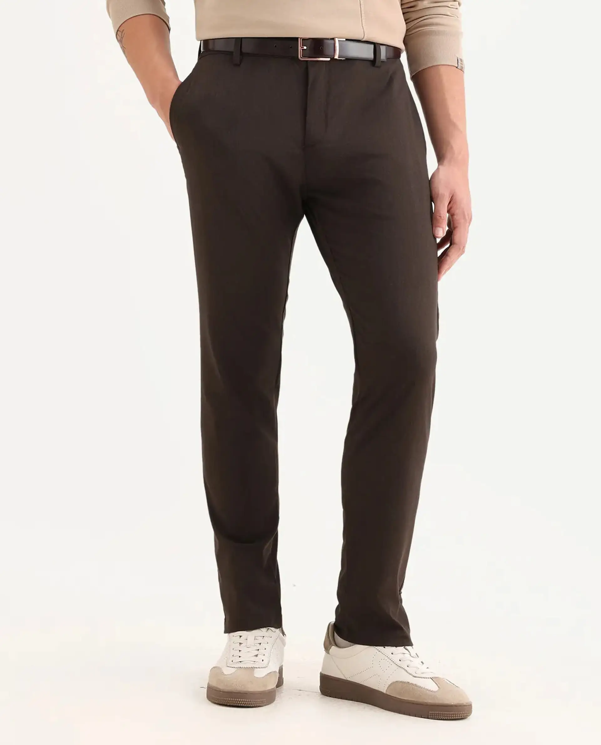 Rare Rabbit Men's Piper Brown Polyester Striped Print Regular Fit Trouser - Image 9