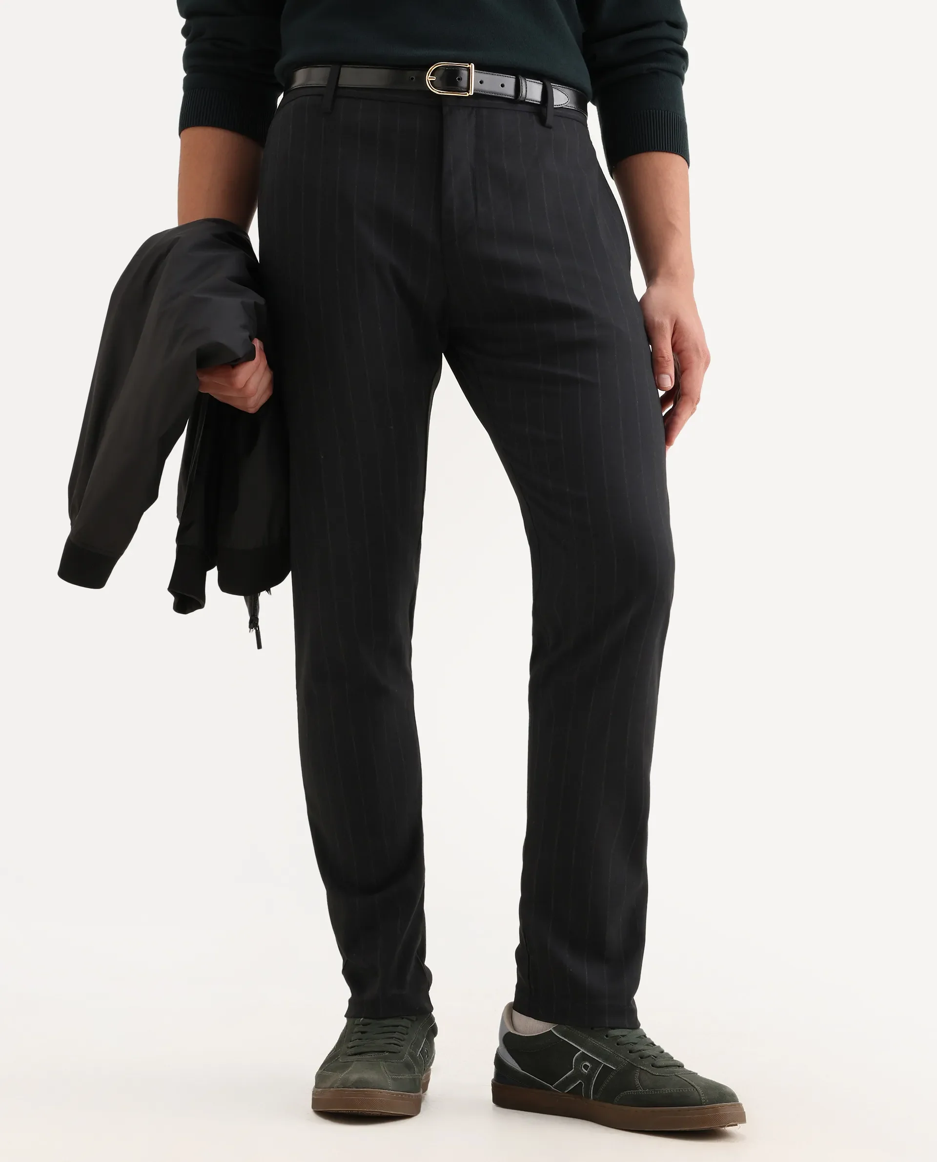 Rare Rabbit Men's Piper Navy Polyester Striped Print Regular Fit Trouser - Image 2