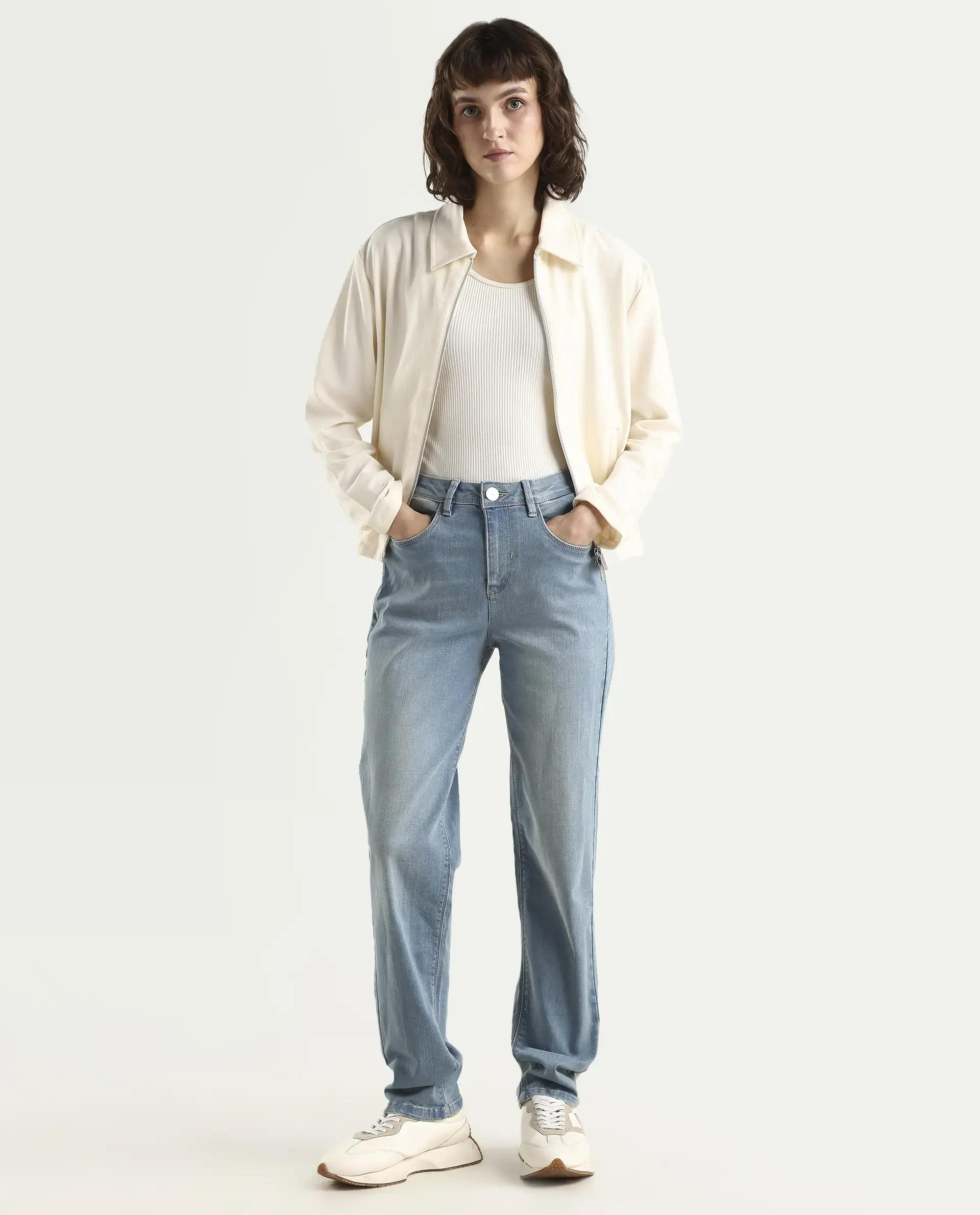 Rareism Women's Pipevine Blue Cotton Blend Plain Ankle Length Tailored Jeans - Image 3