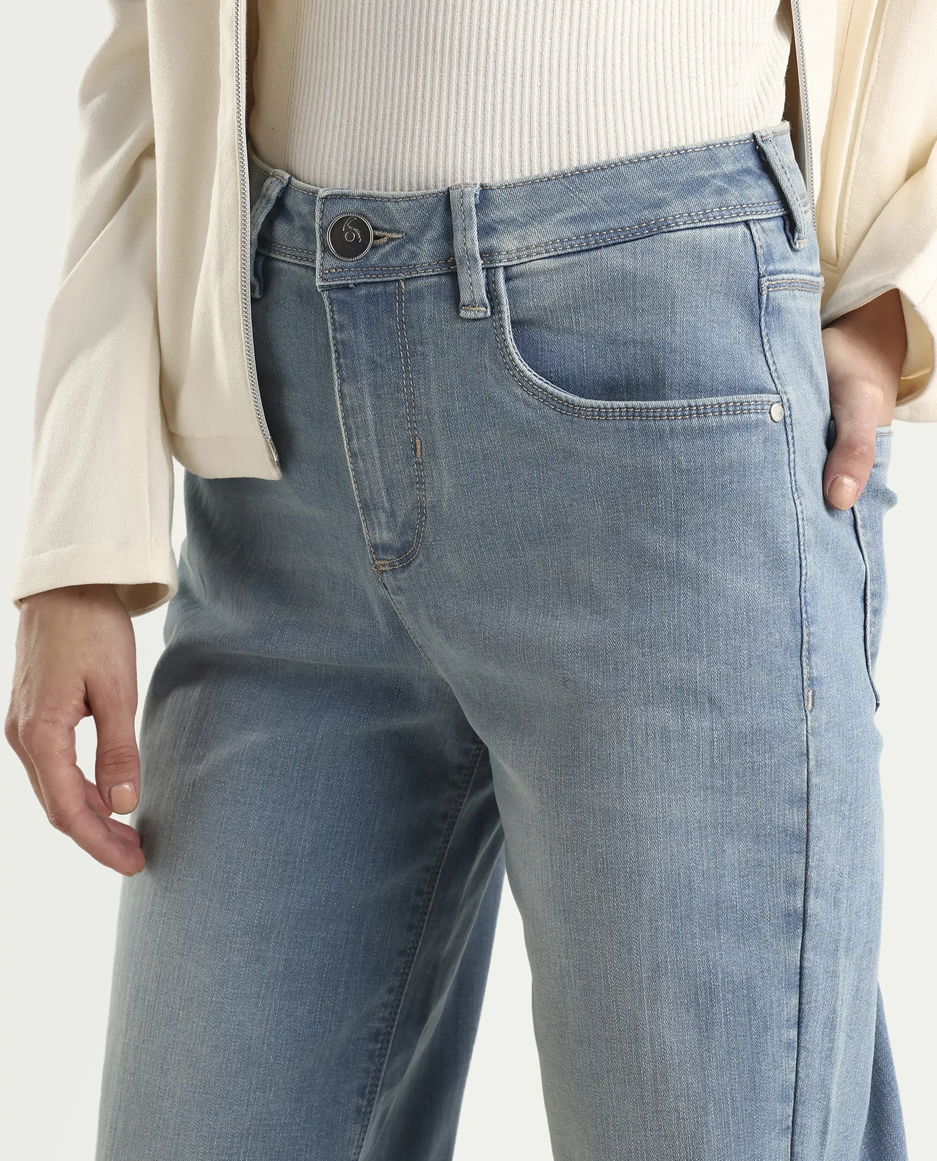 Rareism Women's Pipevine Blue Cotton Blend Plain Ankle Length Tailored Jeans - Image 4