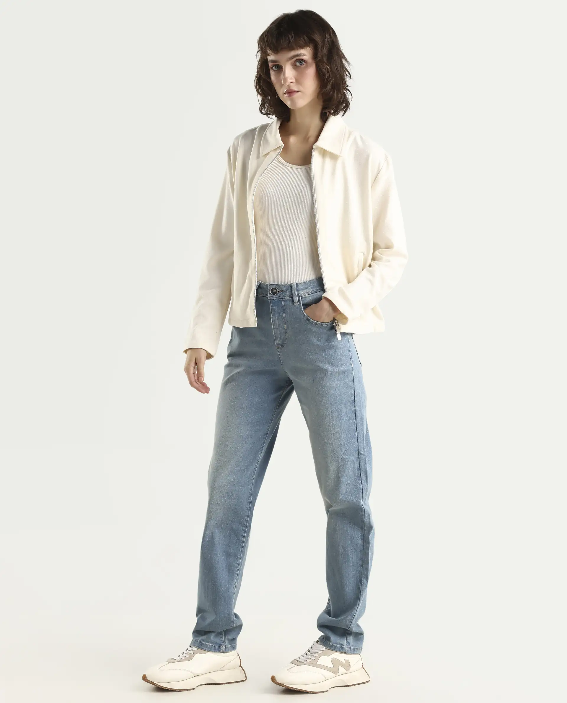 Rareism Women's Pipevine Blue Cotton Blend Plain Ankle Length Tailored Jeans - Image 5