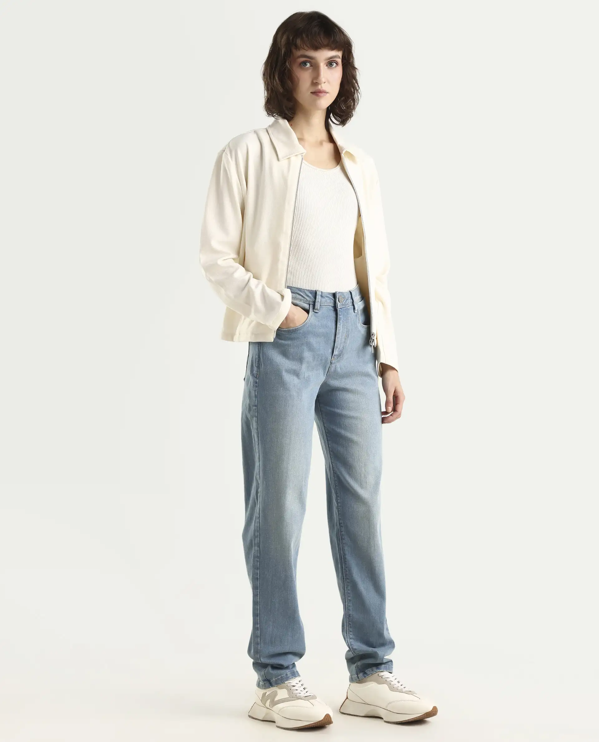 Rareism Women's Pipevine Blue Cotton Blend Plain Ankle Length Tailored Jeans - Image 6