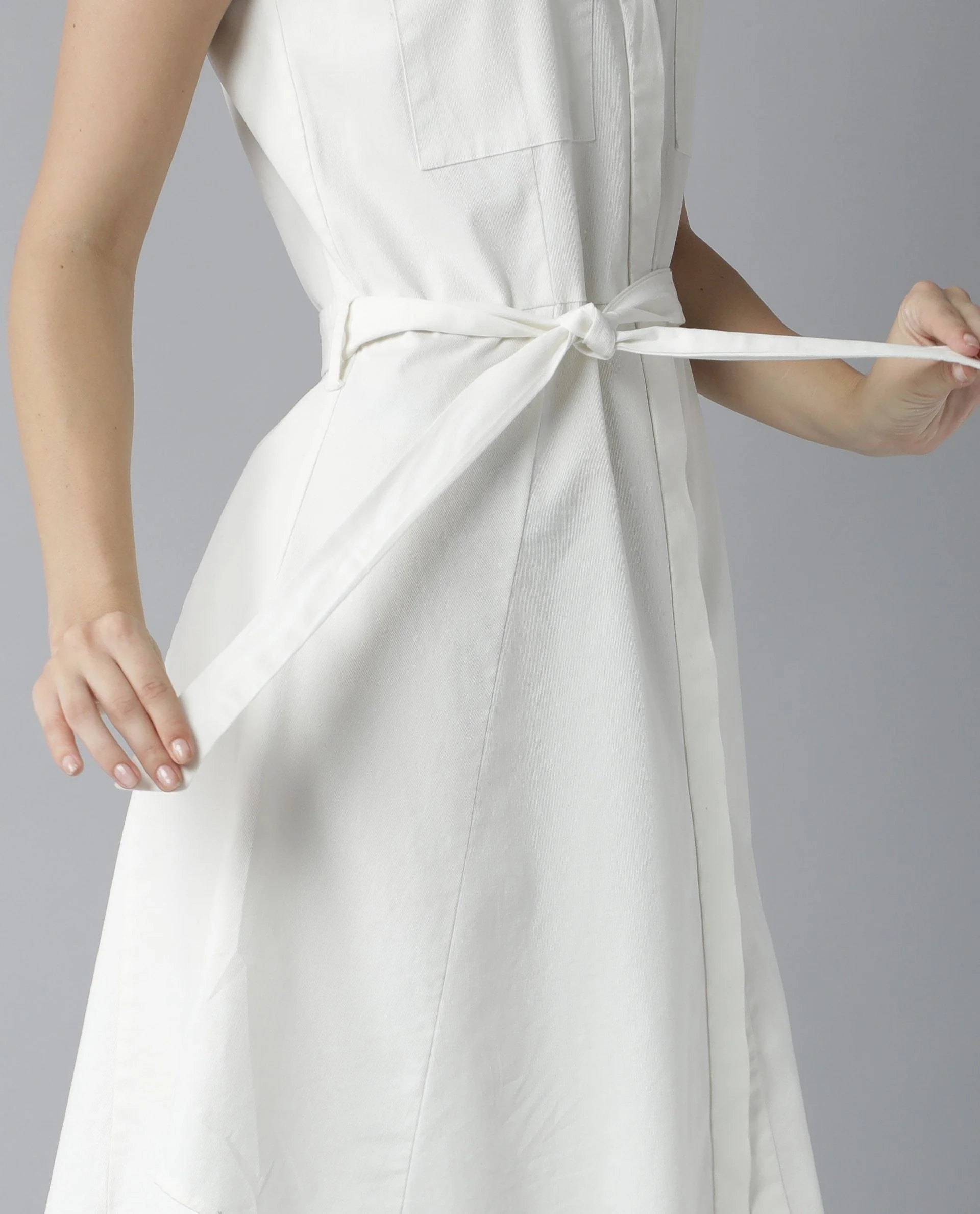 Rareism Women Pique Offwhite Dress Sleeveless Solid - Image 2