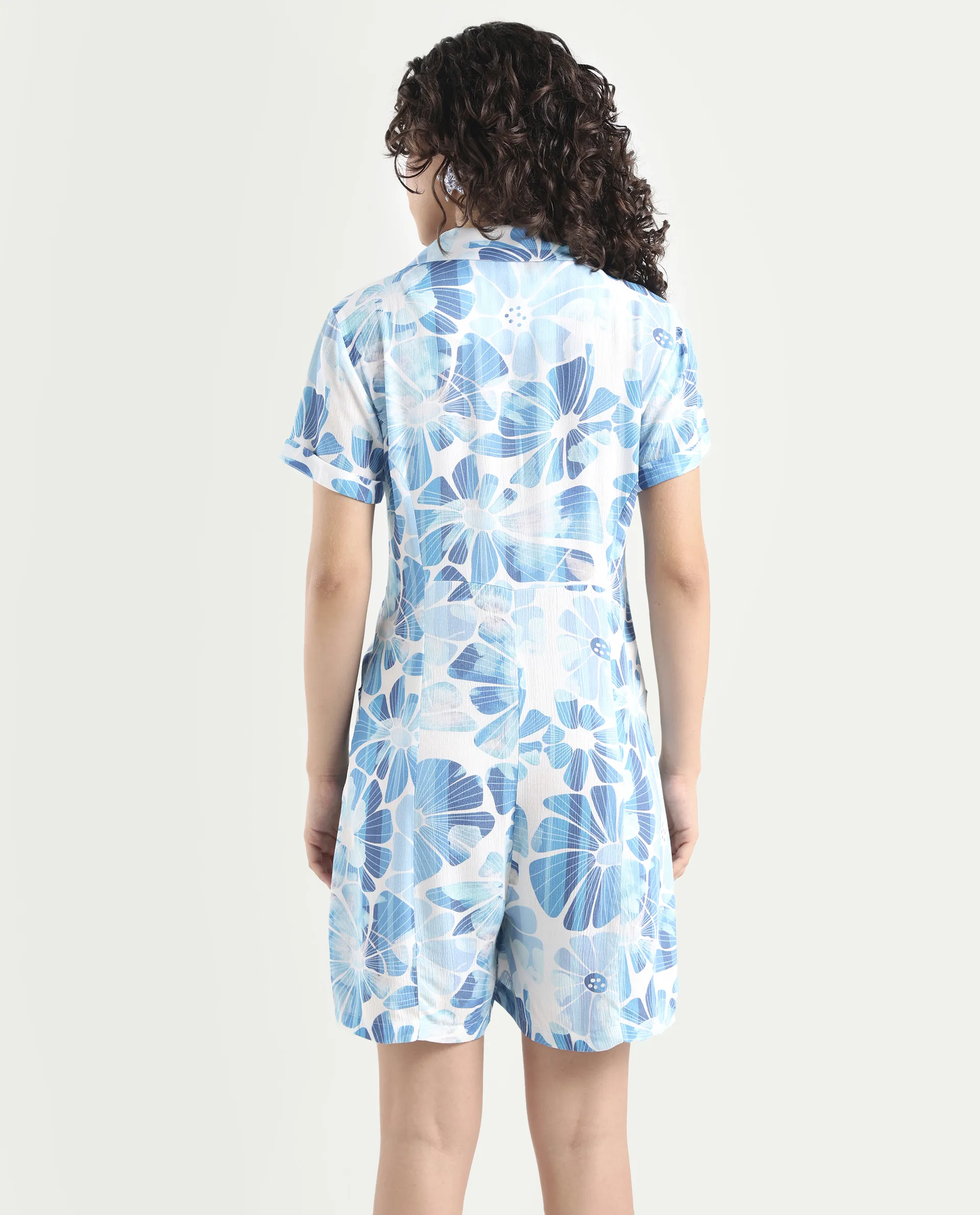 Rareism Women's Pisa Light Blue Rayon Lapel Neck Floral Print Knee Length Regular Fit Dress - Image 7