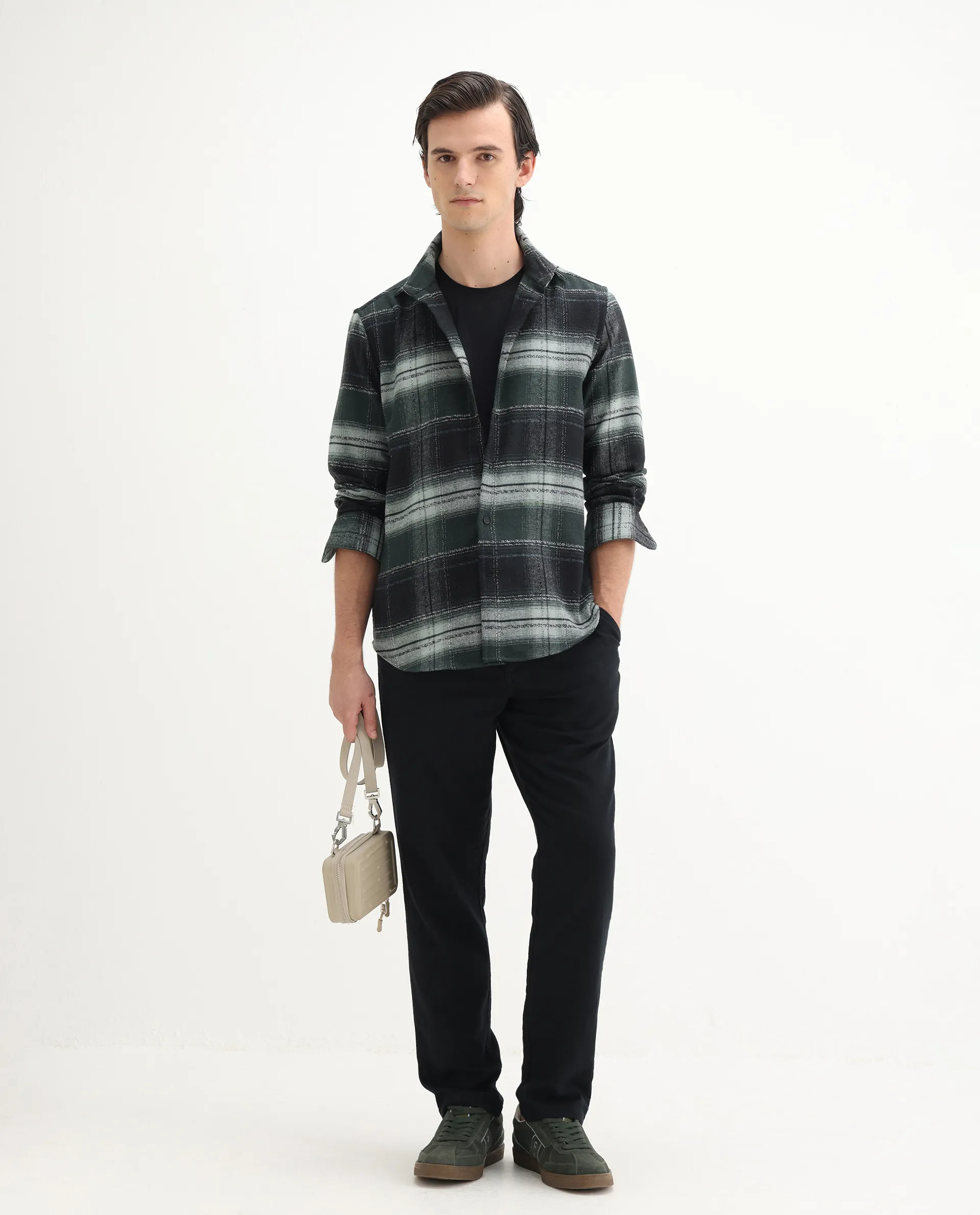 Rare Rabbit Men's Piter Green Cotton Blend Checked Print Regular Fit Full Sleeve Collared Shirt - Image 2