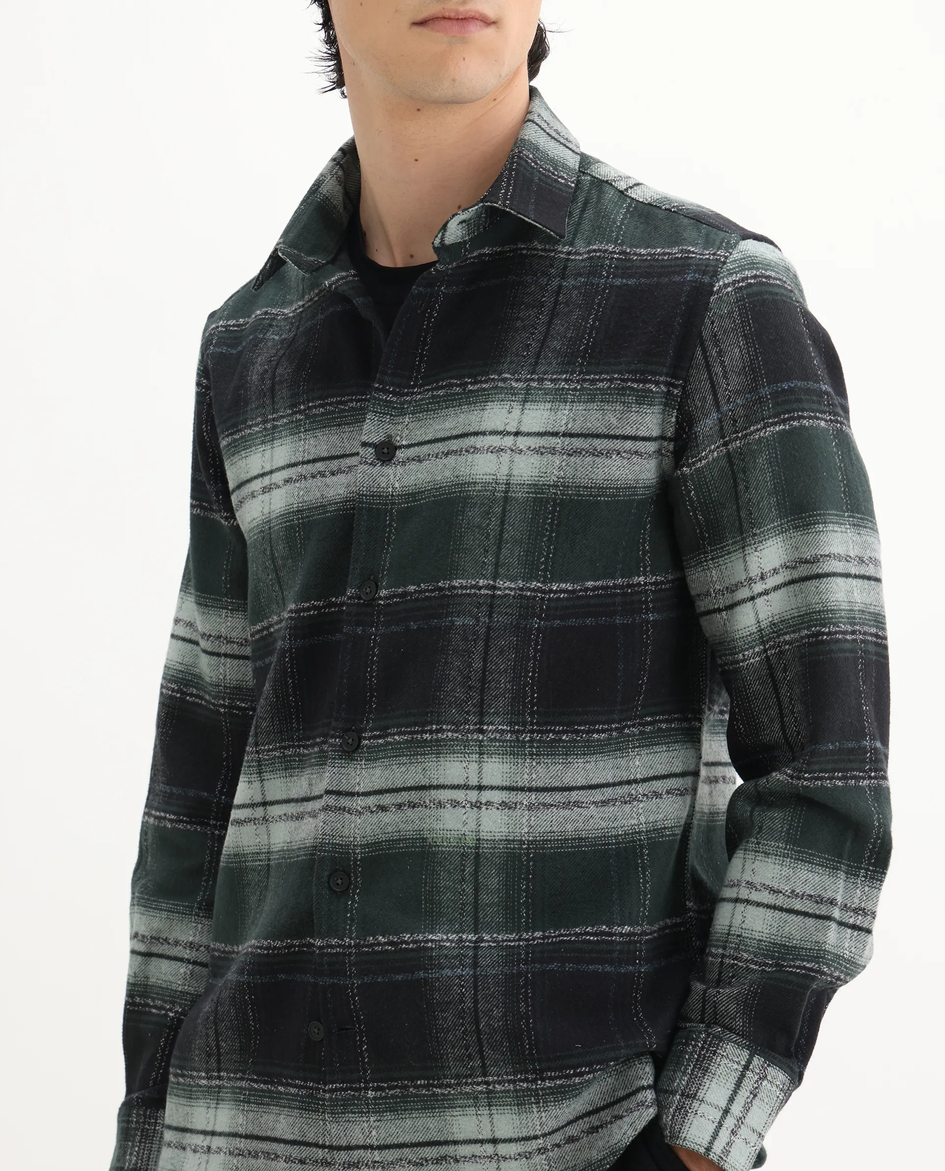 Rare Rabbit Men's Piter Green Cotton Blend Checked Print Regular Fit Full Sleeve Collared Shirt - Image 3