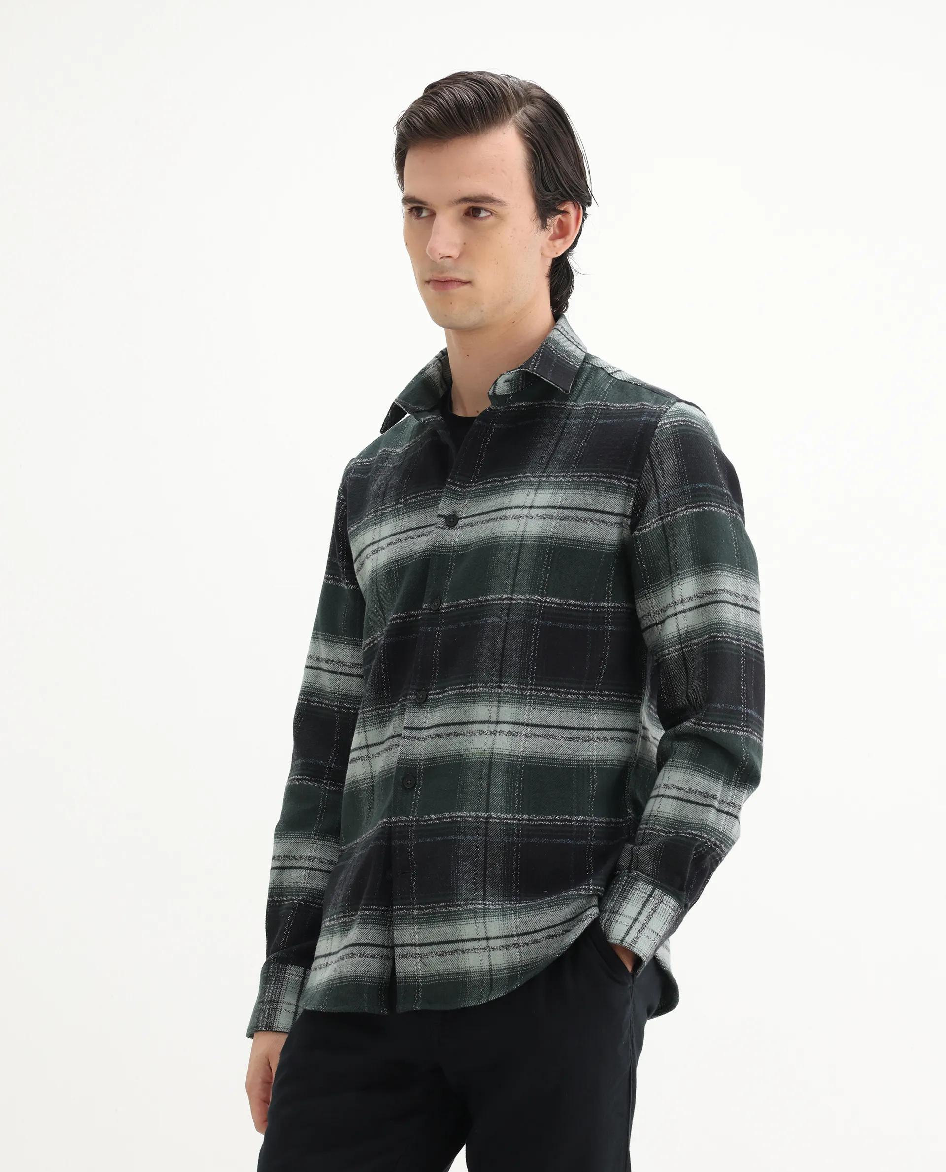Rare Rabbit Men's Piter Green Cotton Blend Checked Print Regular Fit Full Sleeve Collared Shirt - Image 5