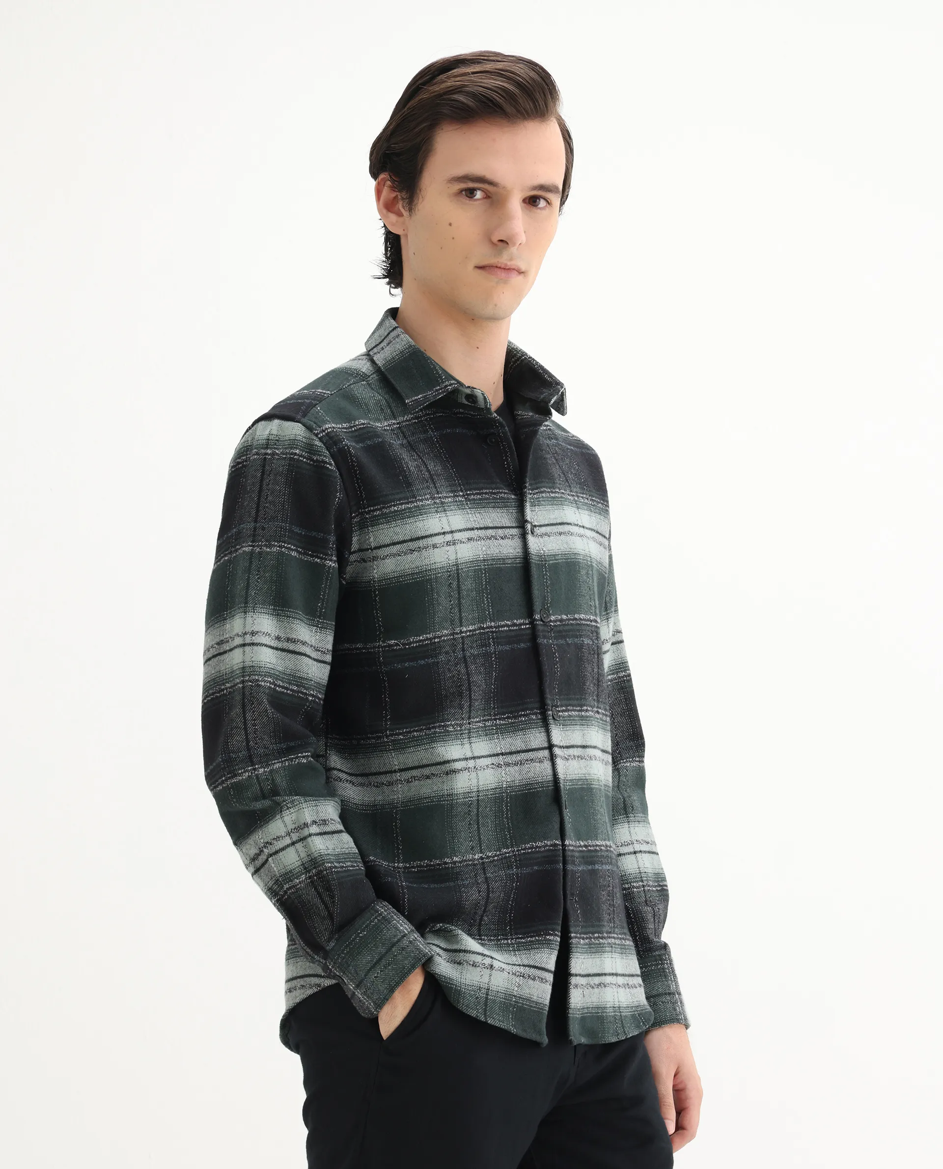 Rare Rabbit Men's Piter Green Cotton Blend Checked Print Regular Fit Full Sleeve Collared Shirt - Image 6