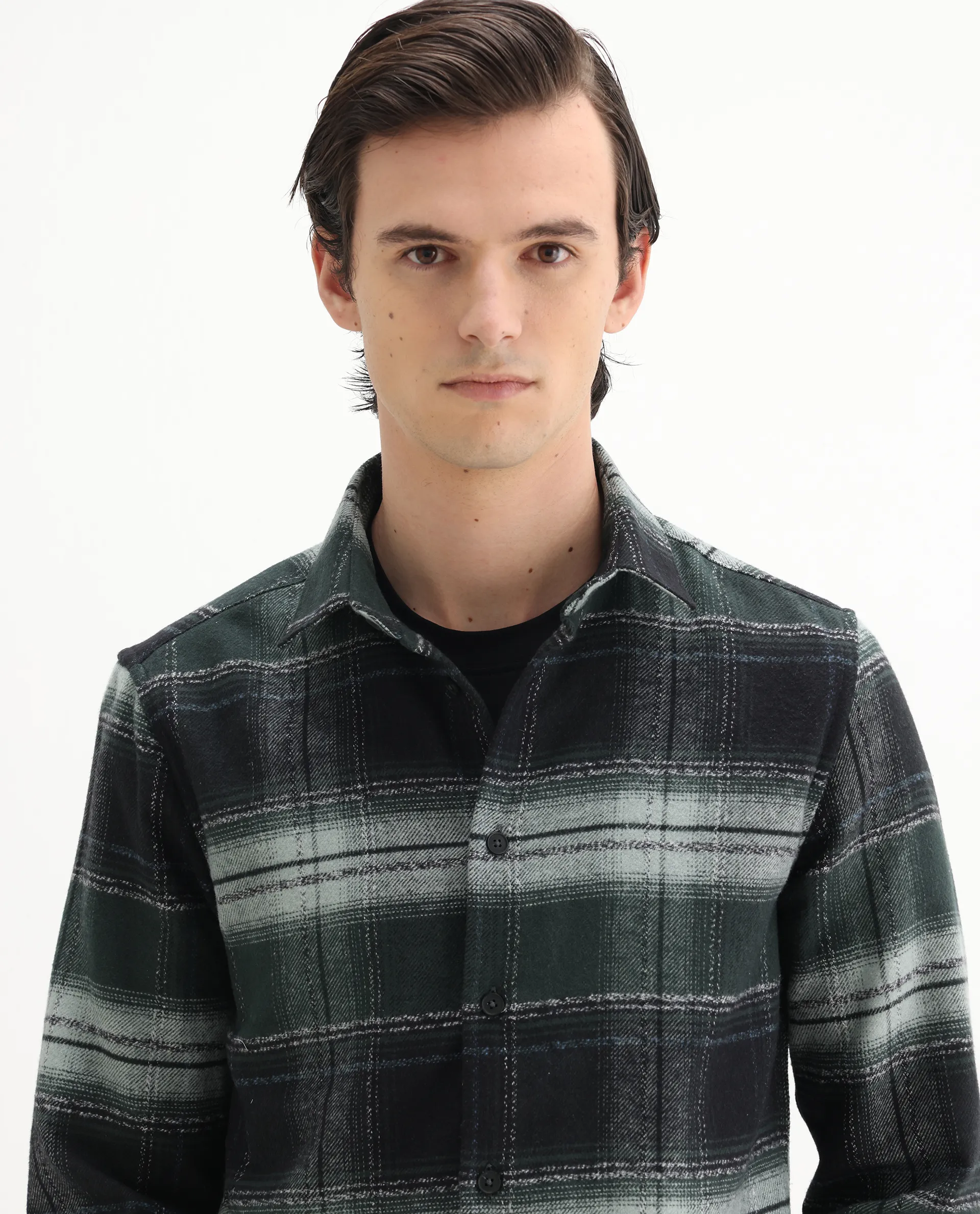 Rare Rabbit Men's Piter Green Cotton Blend Checked Print Regular Fit Full Sleeve Collared Shirt - Image 7