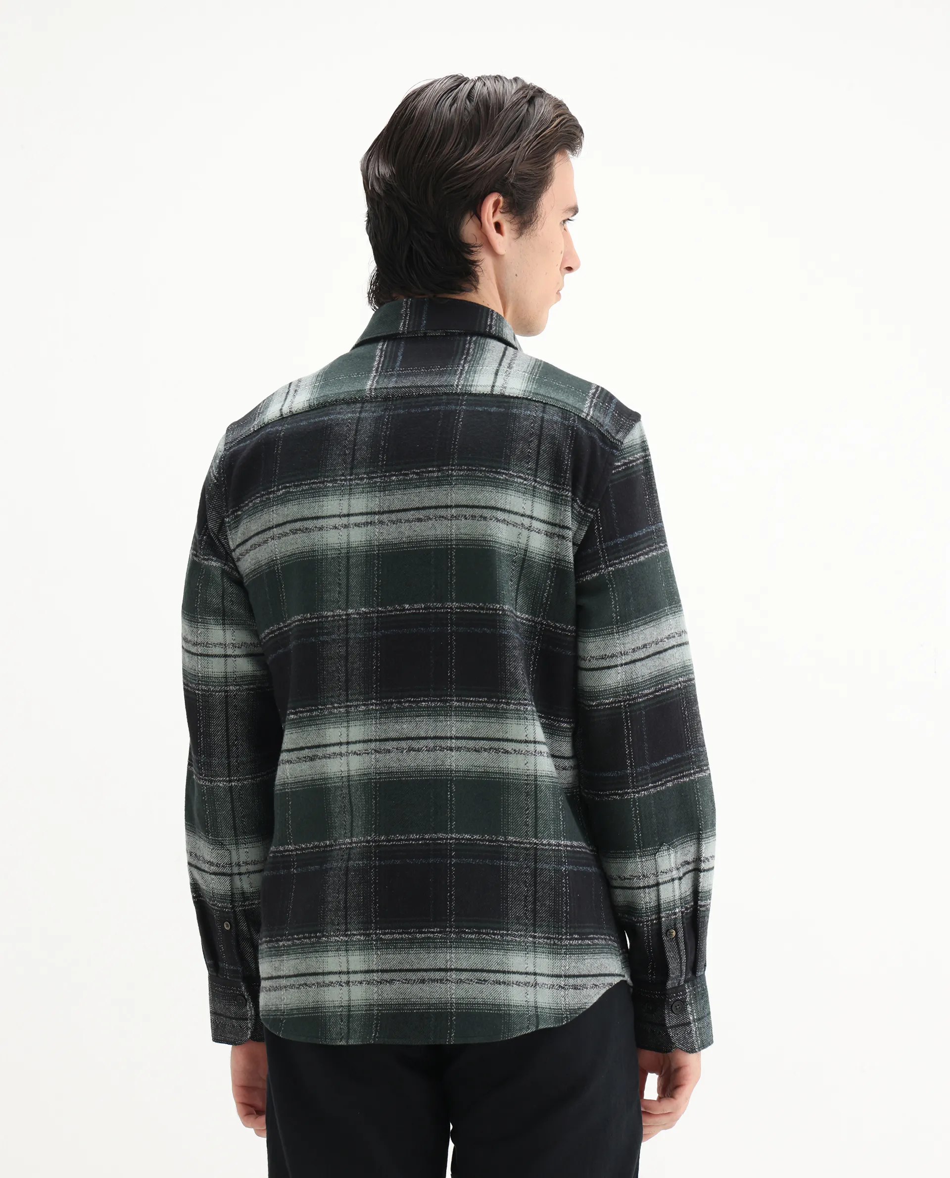 Rare Rabbit Men's Piter Green Cotton Blend Checked Print Regular Fit Full Sleeve Collared Shirt - Image 8