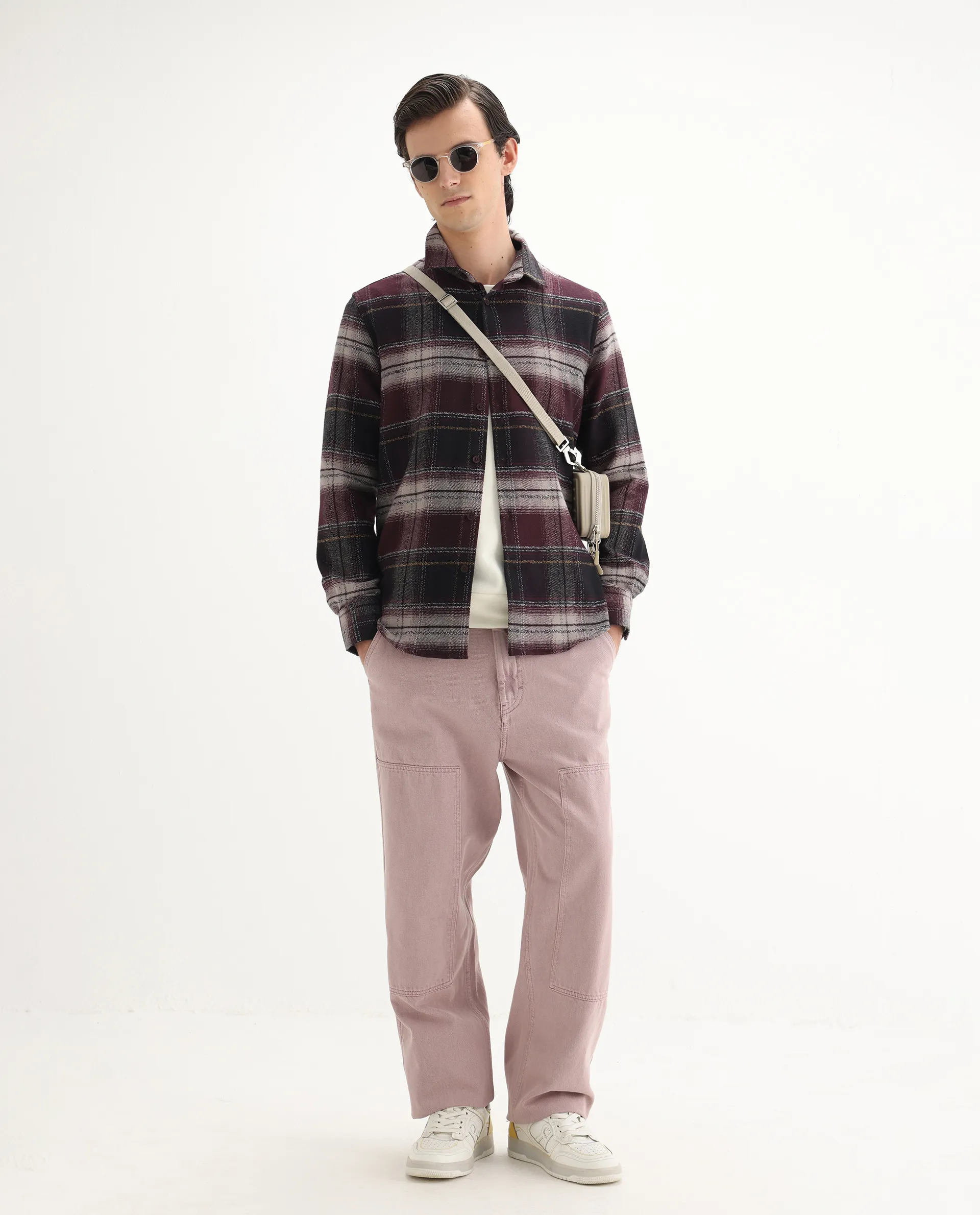 Rare Rabbit Men's Piter Maroon Cotton Blend Checked Print Regular Fit Full Sleeve Collared Shirt - Image 2