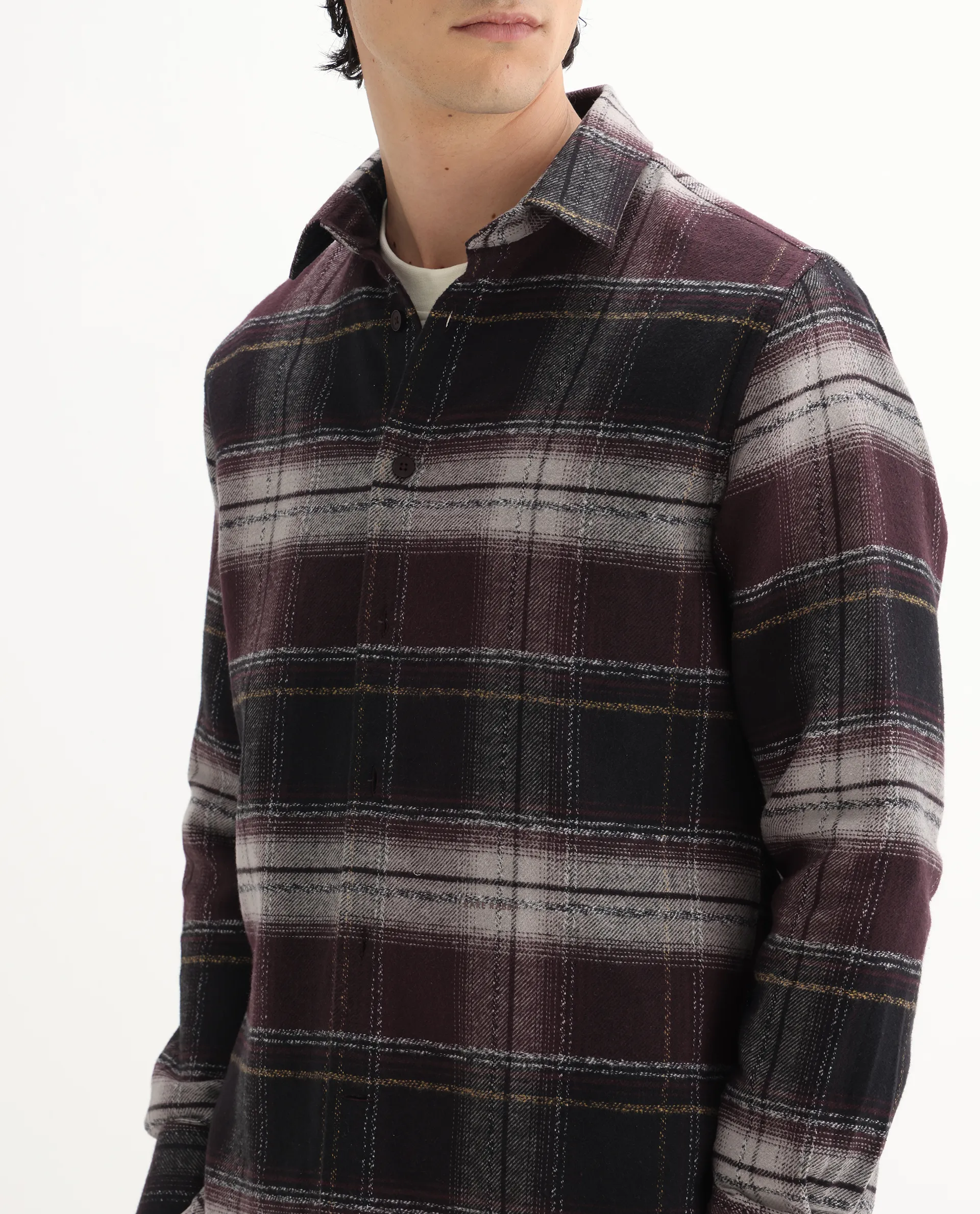 Rare Rabbit Men's Piter Maroon Cotton Blend Checked Print Regular Fit Full Sleeve Collared Shirt - Image 3