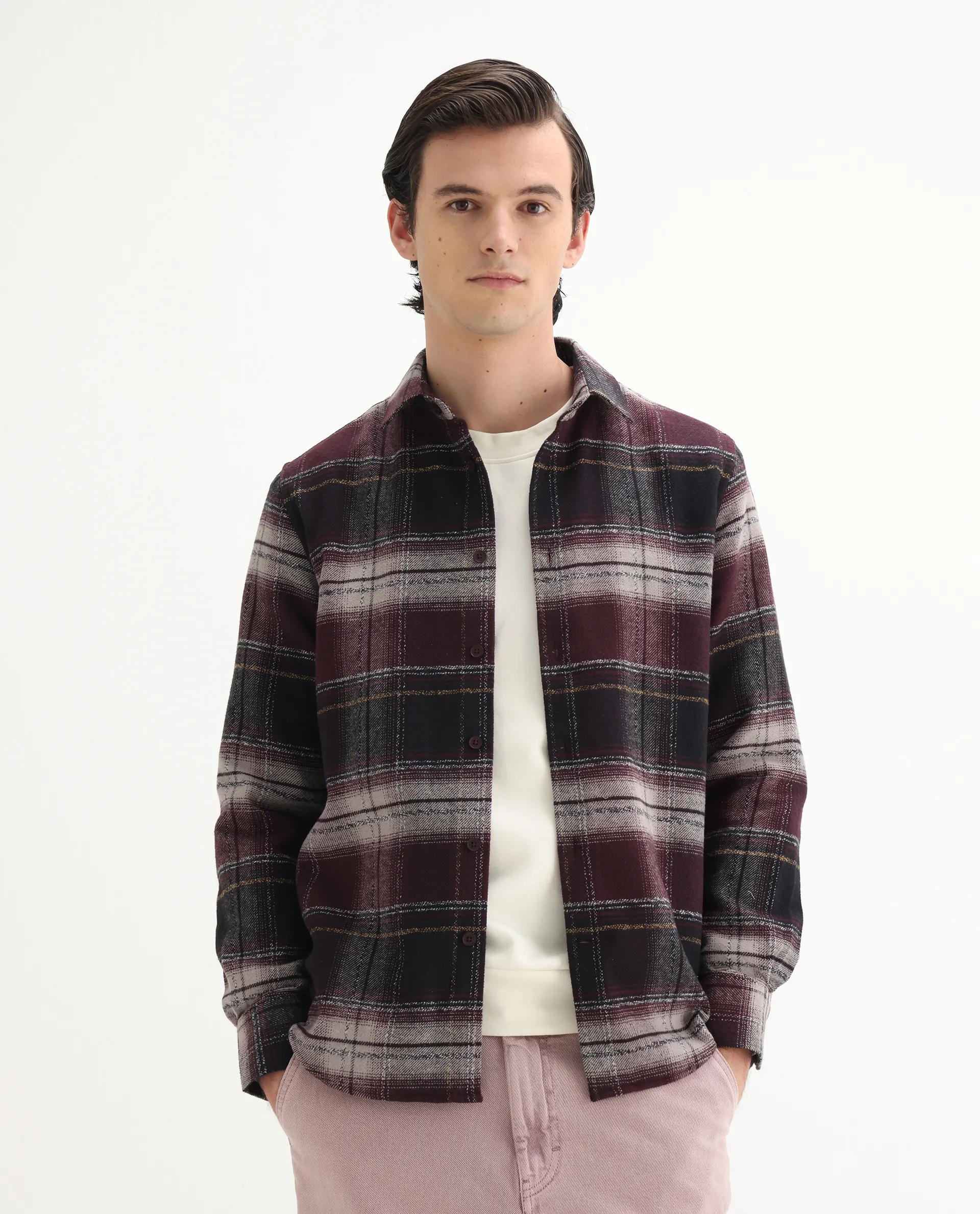 Rare Rabbit Men's Piter Maroon Cotton Blend Checked Print Regular Fit Full Sleeve Collared Shirt - Image 4