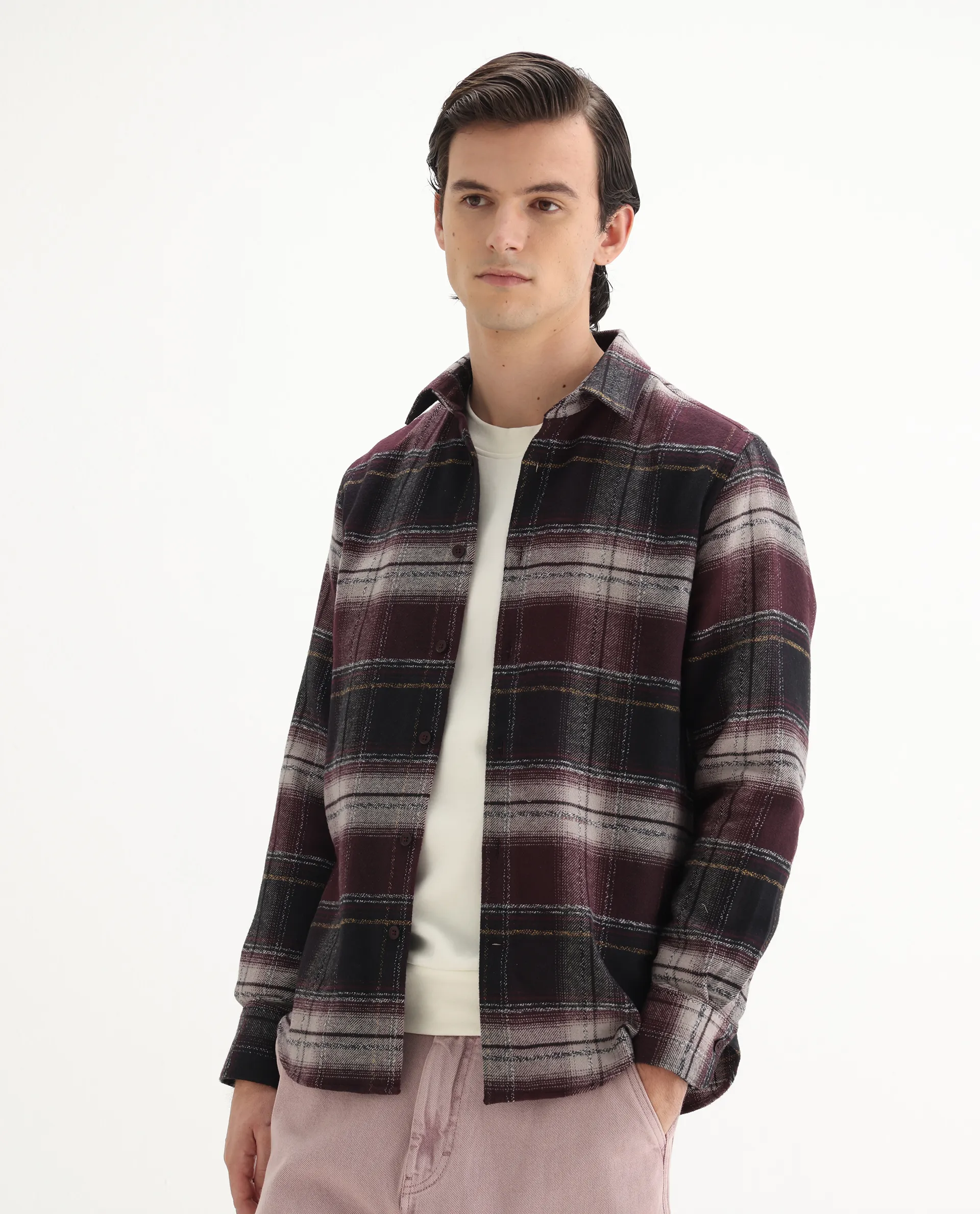 Rare Rabbit Men's Piter Maroon Cotton Blend Checked Print Regular Fit Full Sleeve Collared Shirt - Image 5