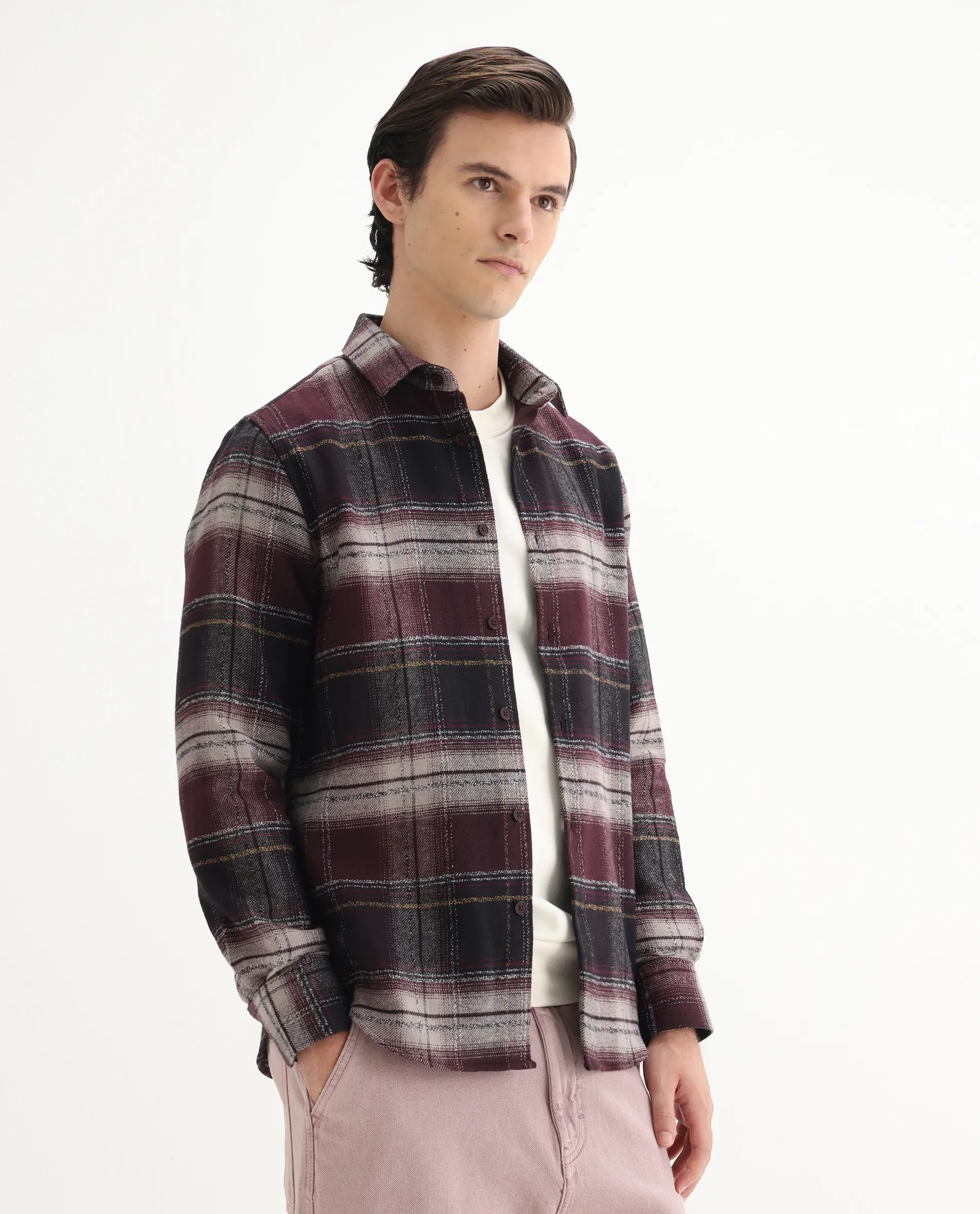 Rare Rabbit Men's Piter Maroon Cotton Blend Checked Print Regular Fit Full Sleeve Collared Shirt - Image 6