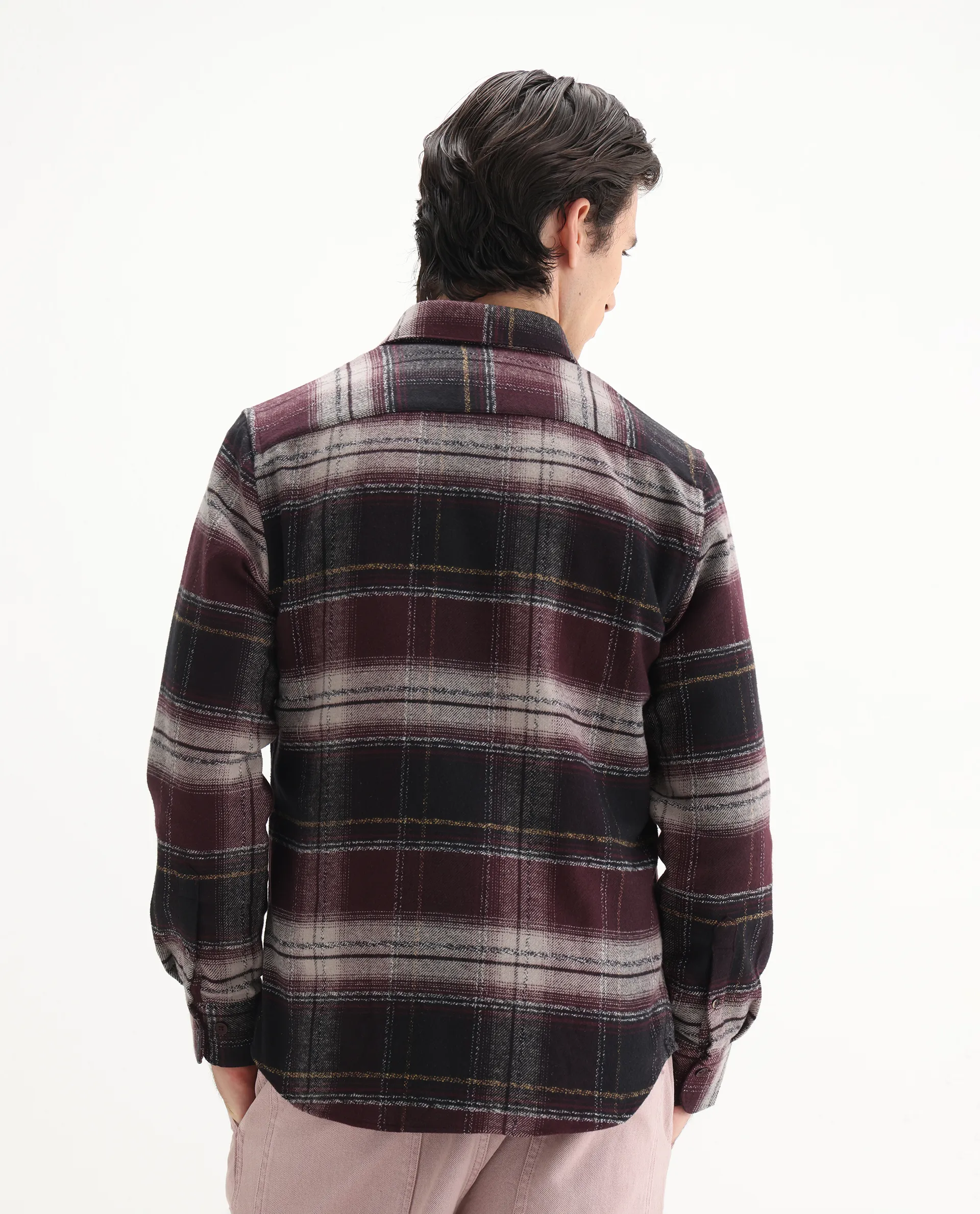 Rare Rabbit Men's Piter Maroon Cotton Blend Checked Print Regular Fit Full Sleeve Collared Shirt - Image 8