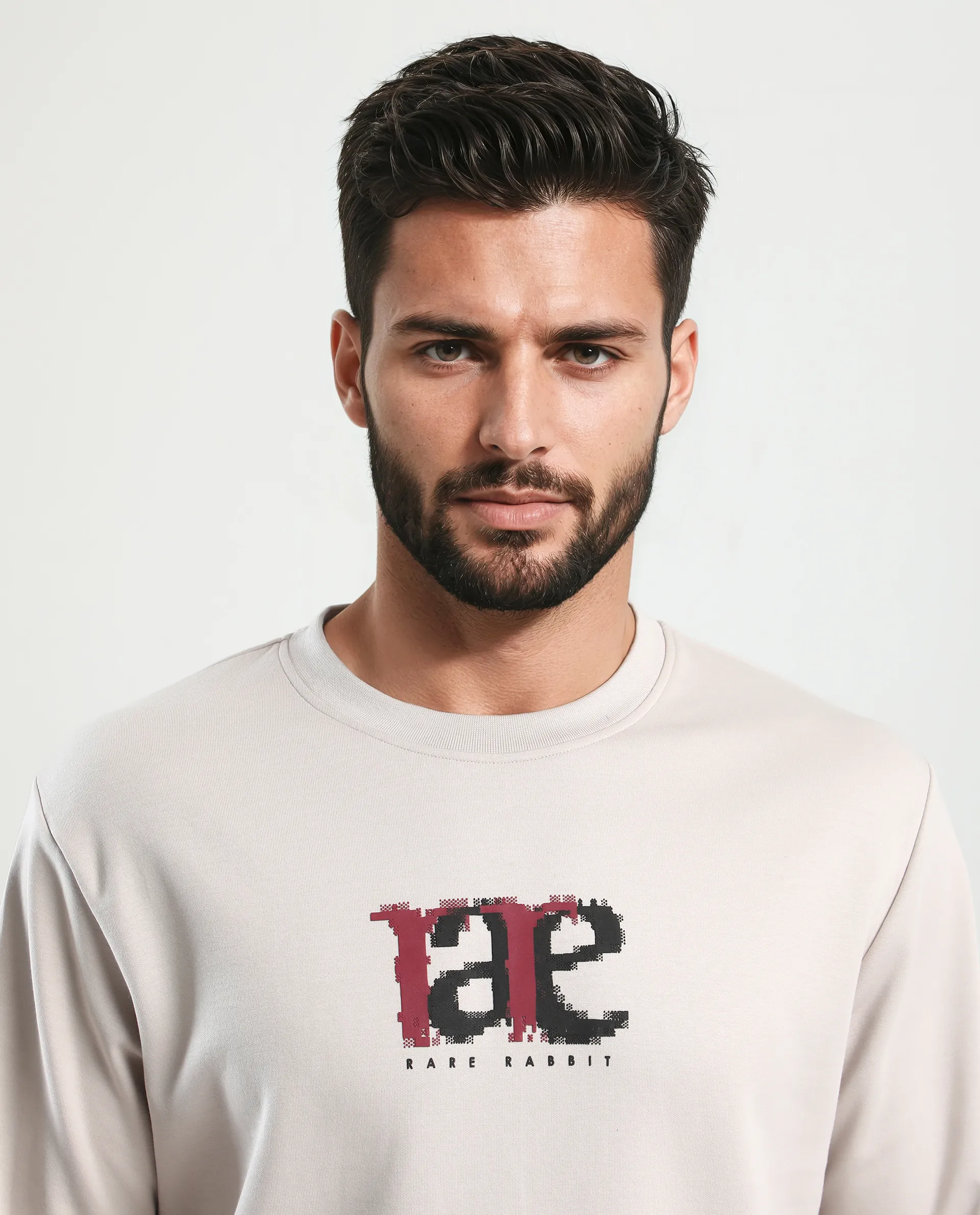 Rare Rabbit Men's Pixen Light Beige Cotton Blend Graphic Print Regular Fit Full Sleeve Crew Neck Sweatshirt - Image 5