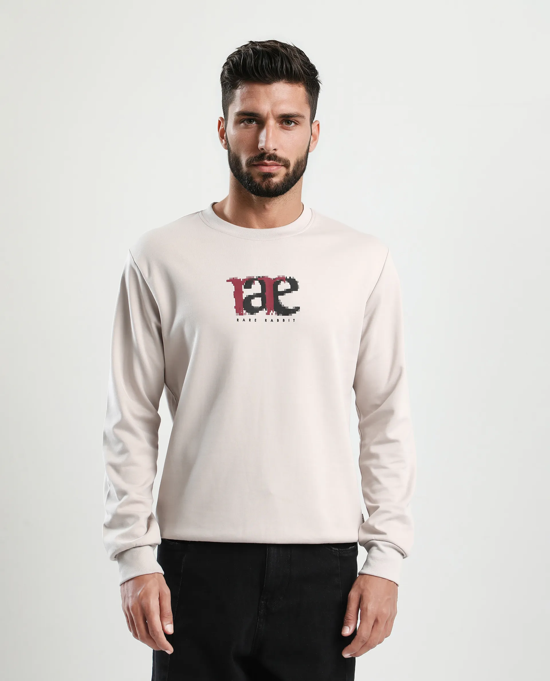 Rare Rabbit Men's Pixen Light Beige Cotton Blend Graphic Print Regular Fit Full Sleeve Crew Neck Sweatshirt - Image 6