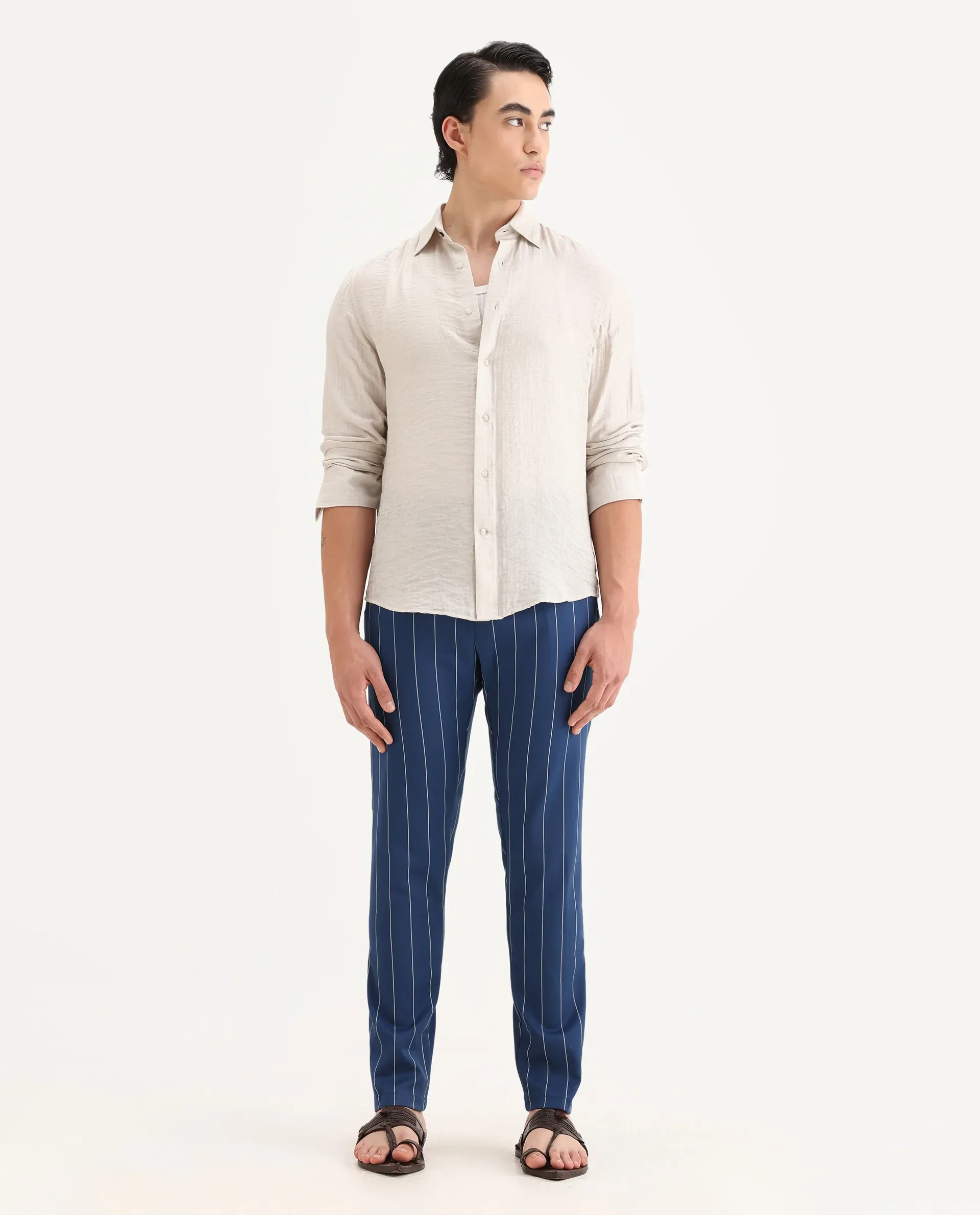 Rare Rabbit Men's Pixie Dark Blue Polyester Striped Print Regular Fit Trouser - Image 4