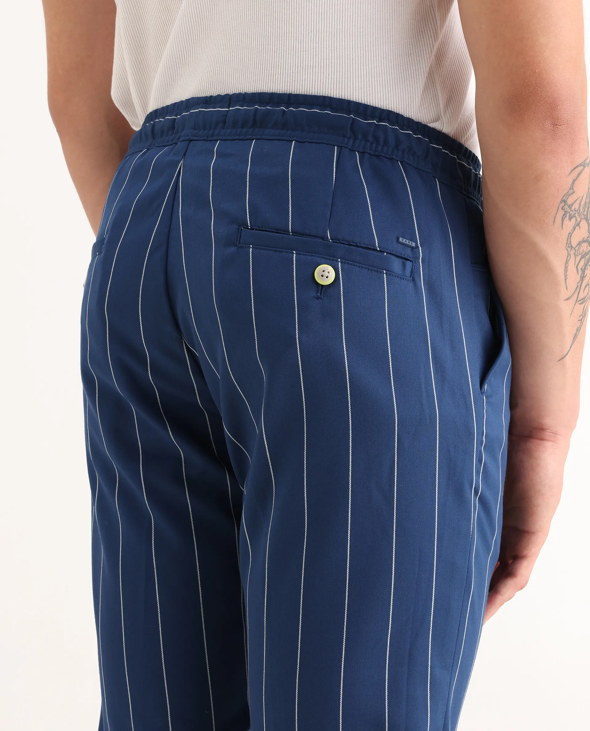 Rare Rabbit Men's Pixie Dark Blue Polyester Striped Print Regular Fit Trouser - Image 7