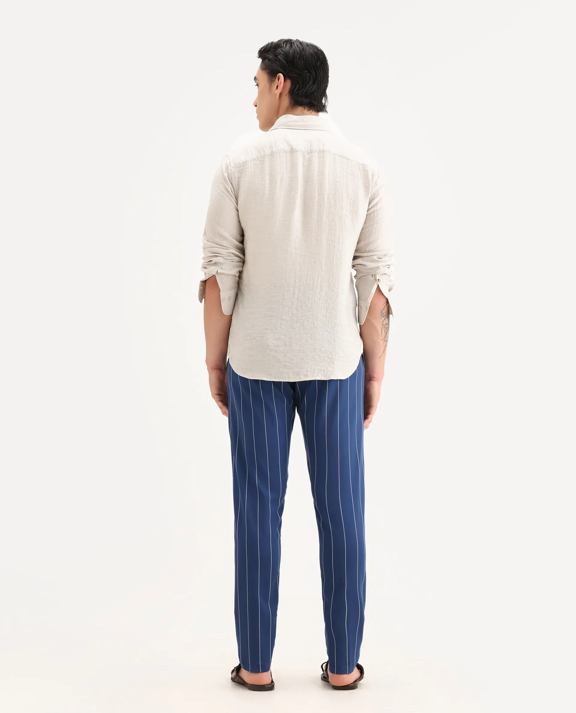 Rare Rabbit Men's Pixie Dark Blue Polyester Striped Print Regular Fit Trouser - Image 8