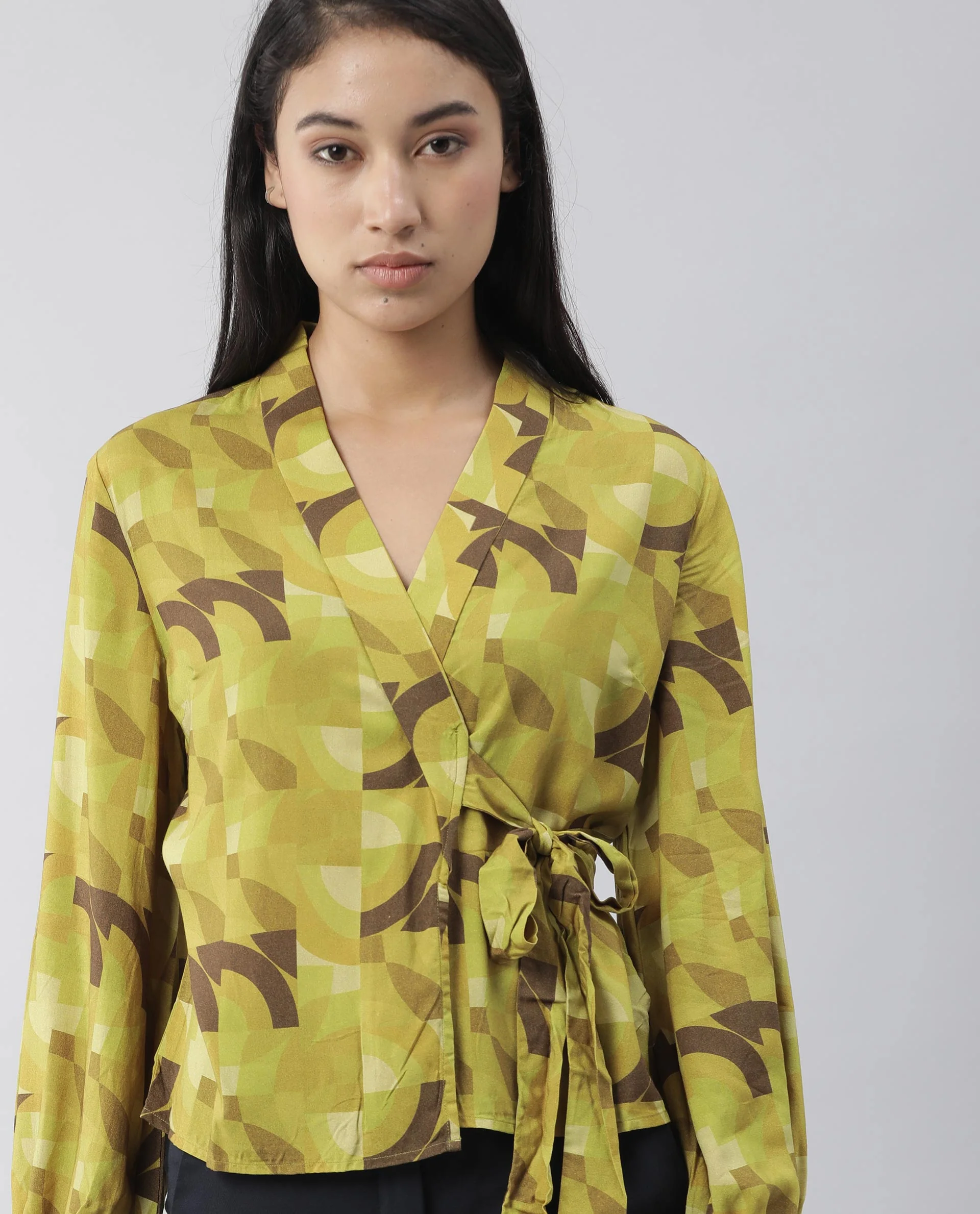 Rareism Women Pixie Green Top Full Sleeves Printed