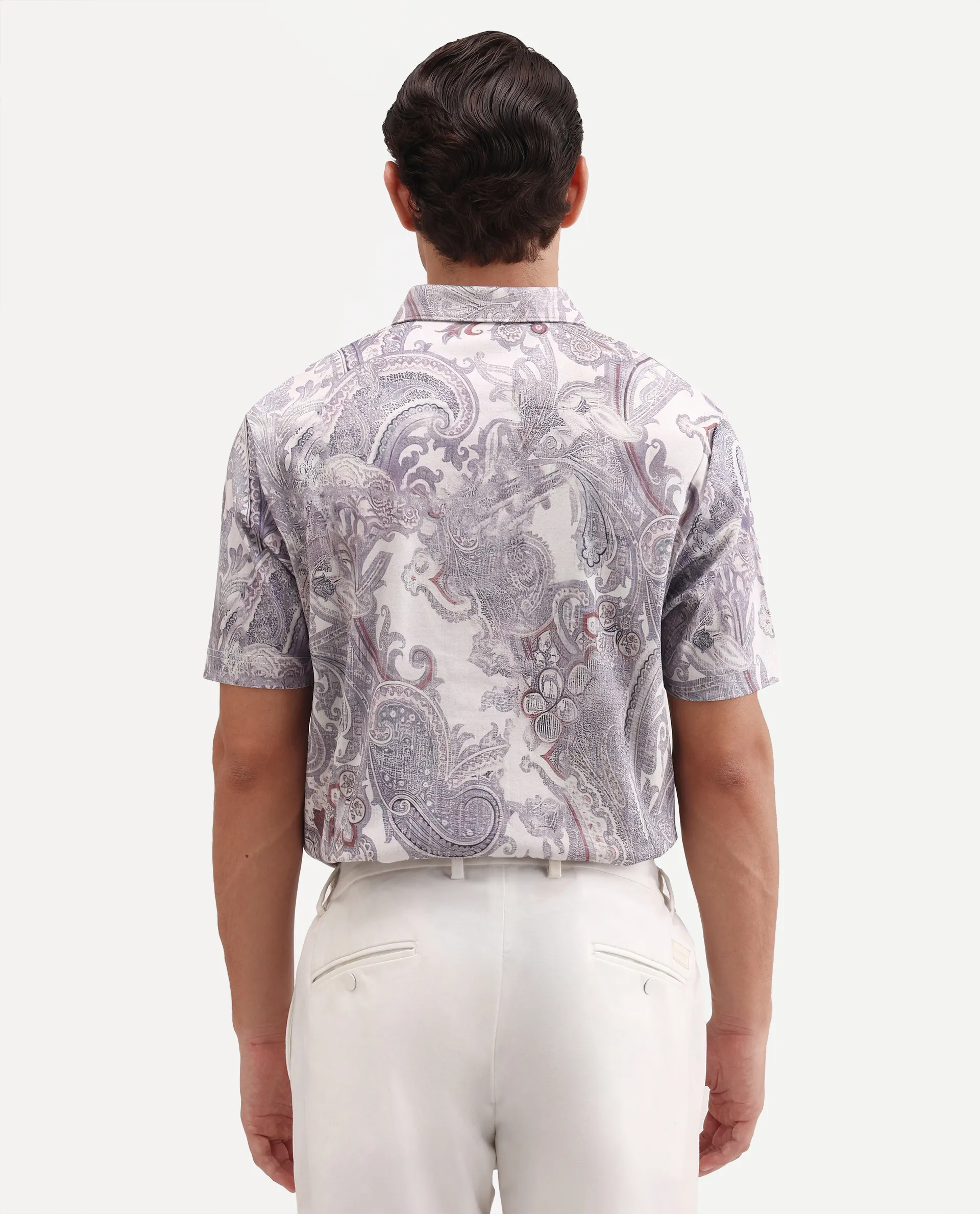 Rare Rabbit Men's Plais White Cotton Fabric Half Sleeve Spread Collar Regular Fit Paisley Polo - Image 8