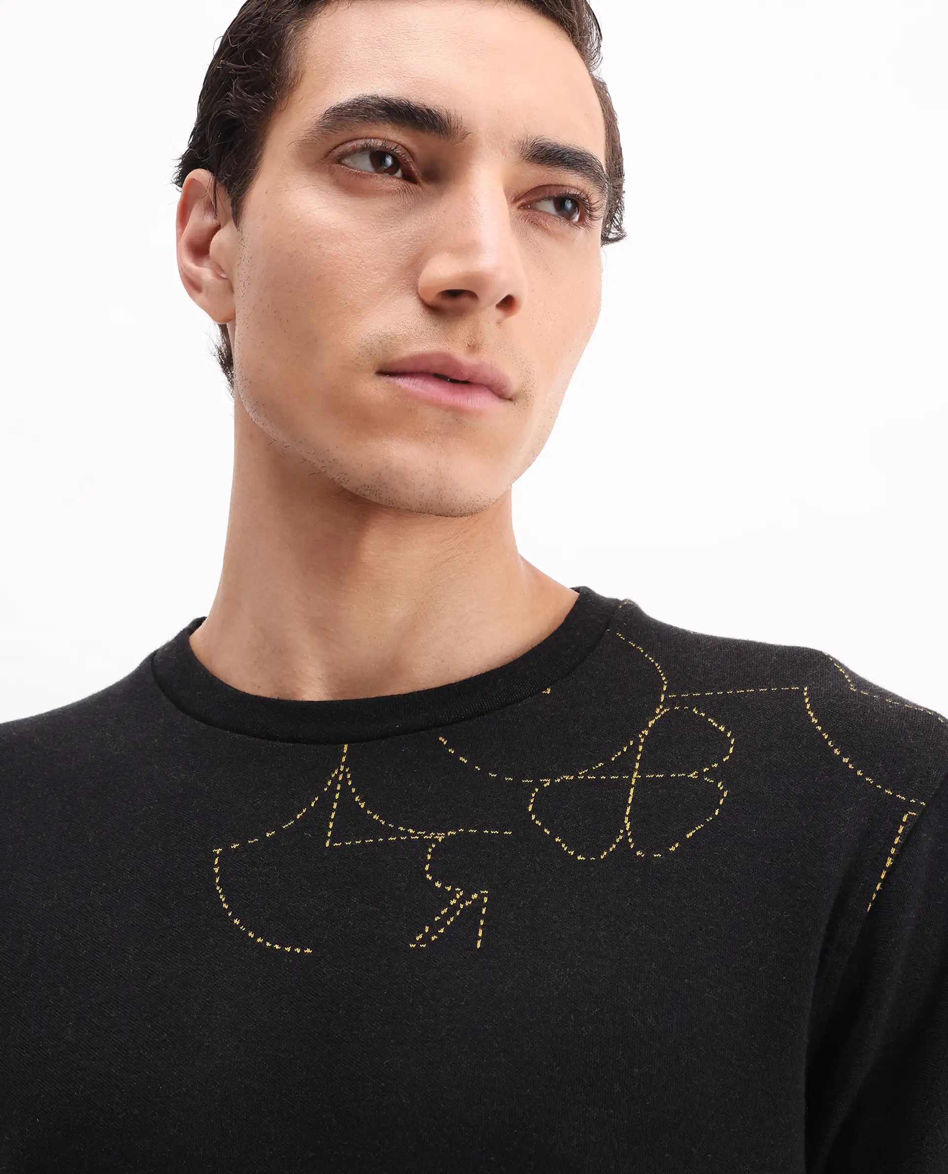 Rare Rabbit Men's Planes Black Cotton Embroidered Relaxed Fit Full Sleeve Crew Neck Sweatshirt - Image 3