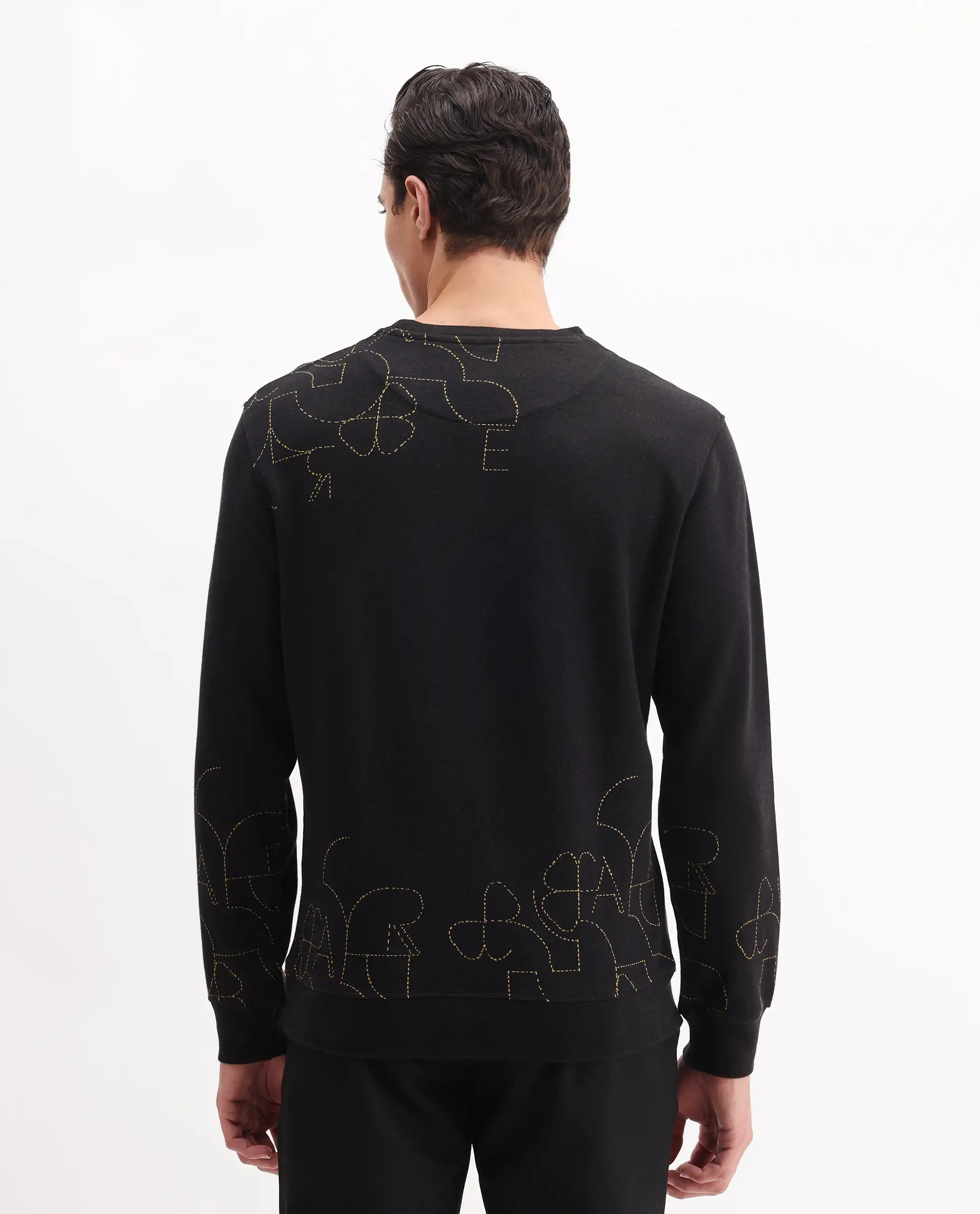 Rare Rabbit Men's Planes Black Cotton Embroidered Relaxed Fit Full Sleeve Crew Neck Sweatshirt - Image 6