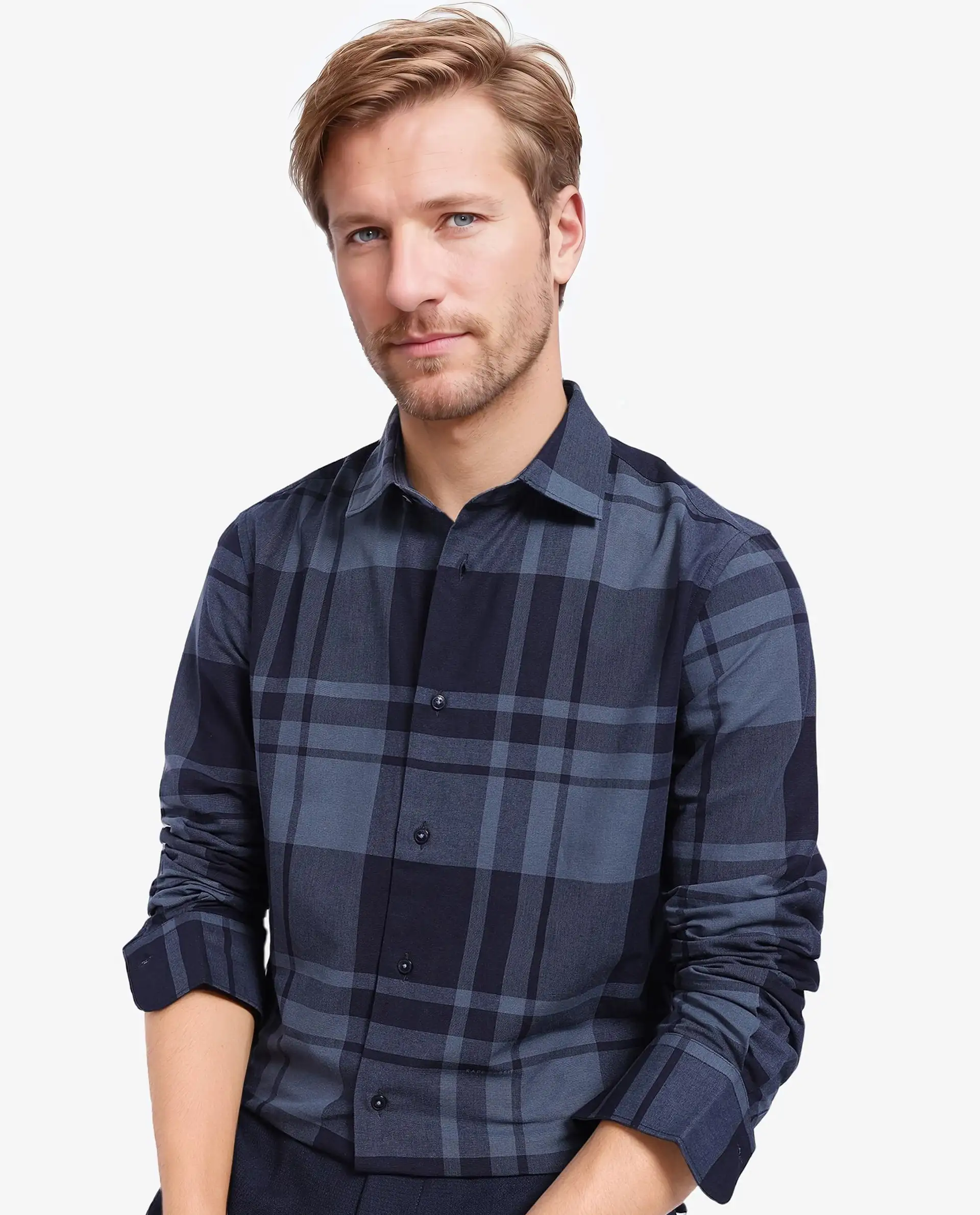Rare Rabbit Men's Planos Dark Grey Cotton Checked Print Regular Fit Full Sleeve Collared Shirt