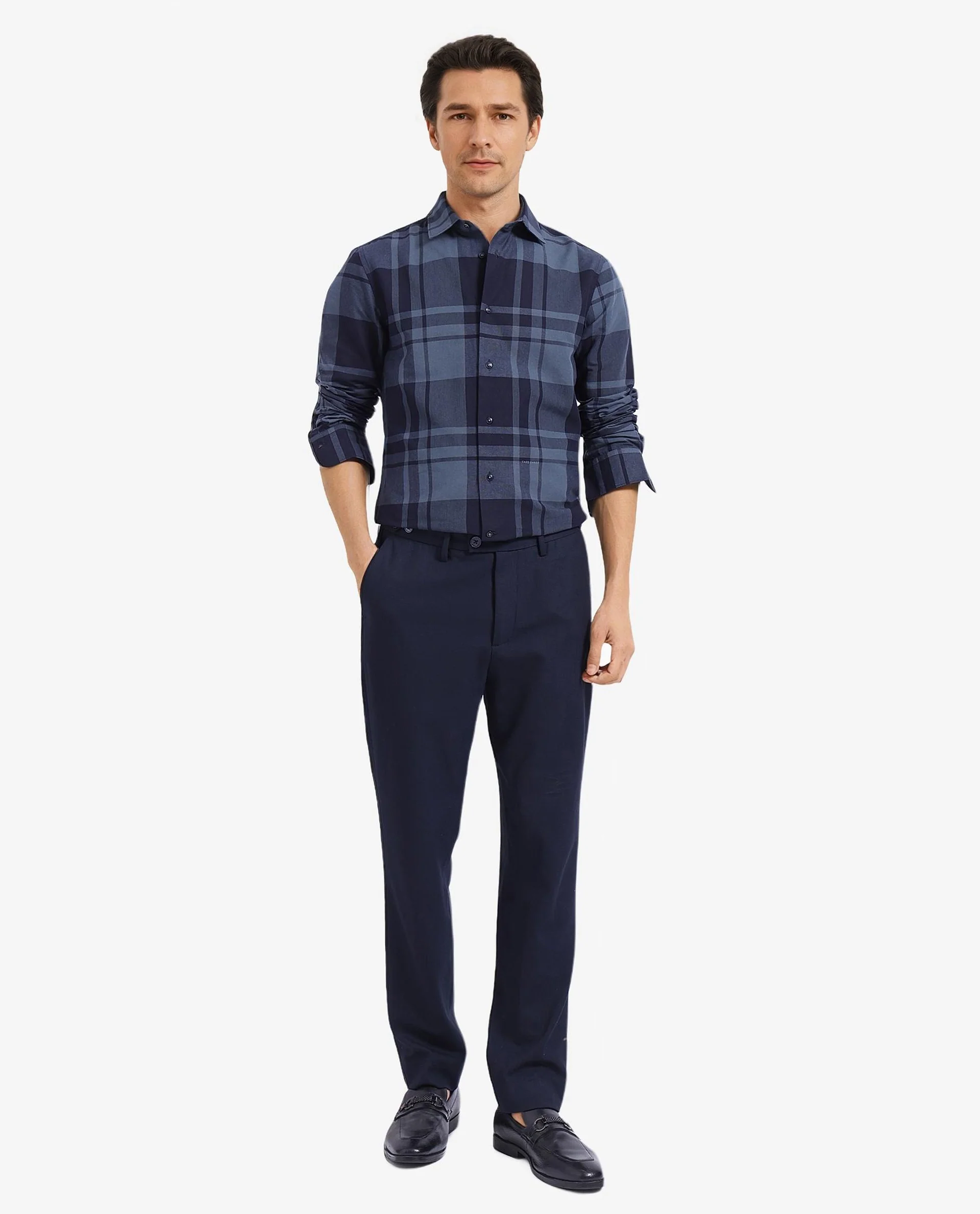 Rare Rabbit Men's Planos Dark Grey Cotton Checked Print Regular Fit Full Sleeve Collared Shirt - Image 2